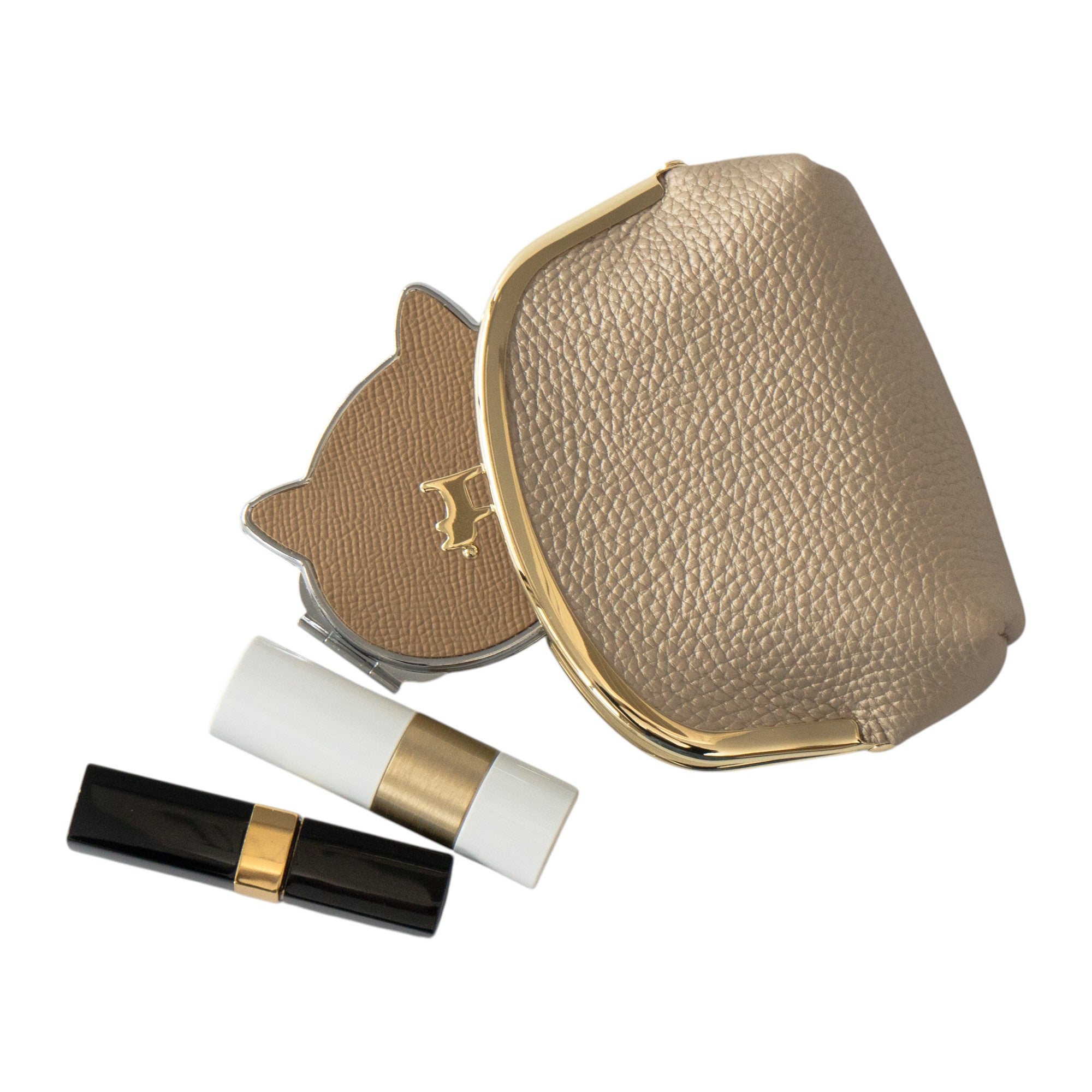 【期間限定:4/24(金)22:00〜26(日)】【受注生産】にゃまぐちポーチ キュイール・マッシュ / シャンパンゴールド