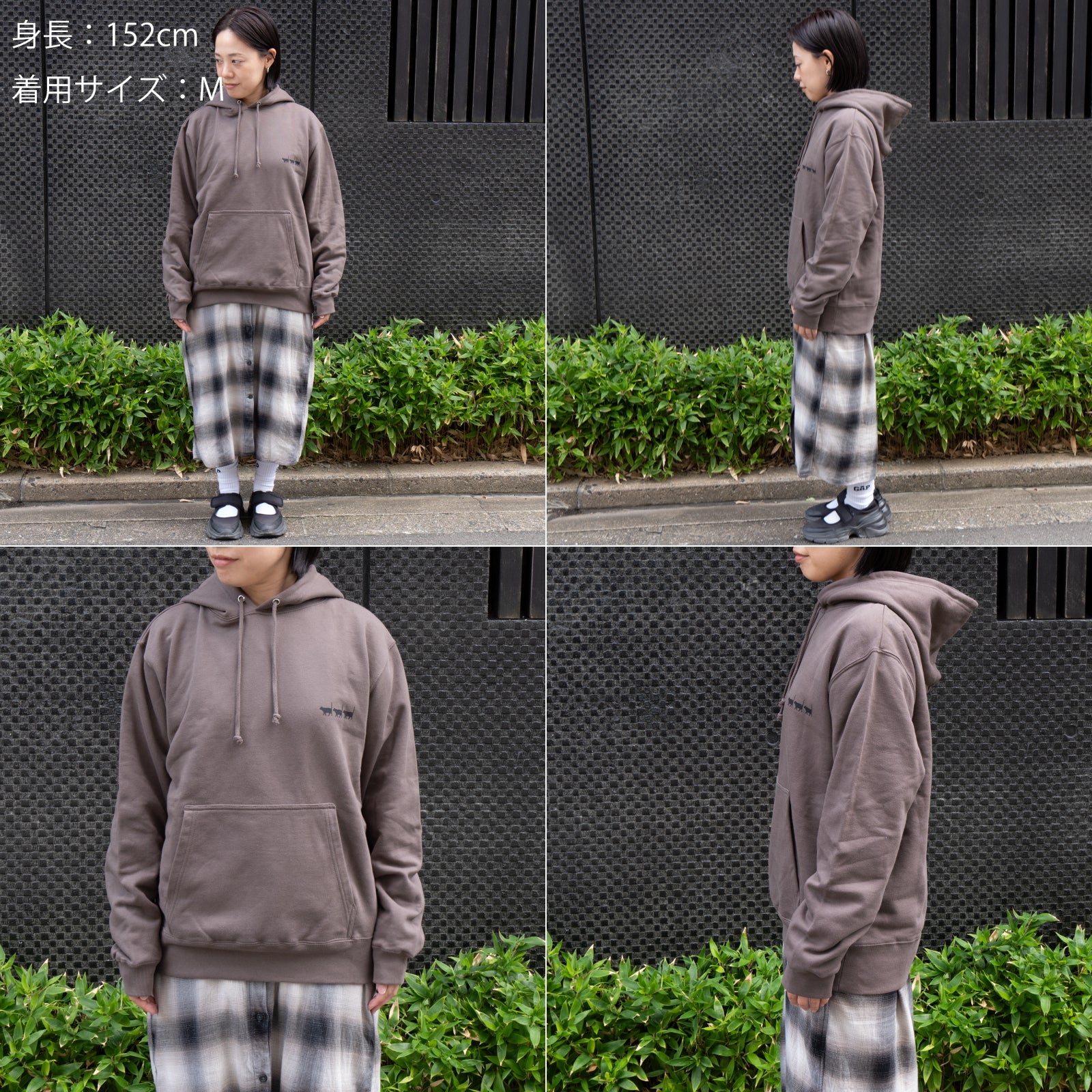Cat print hoodie / charcoal
