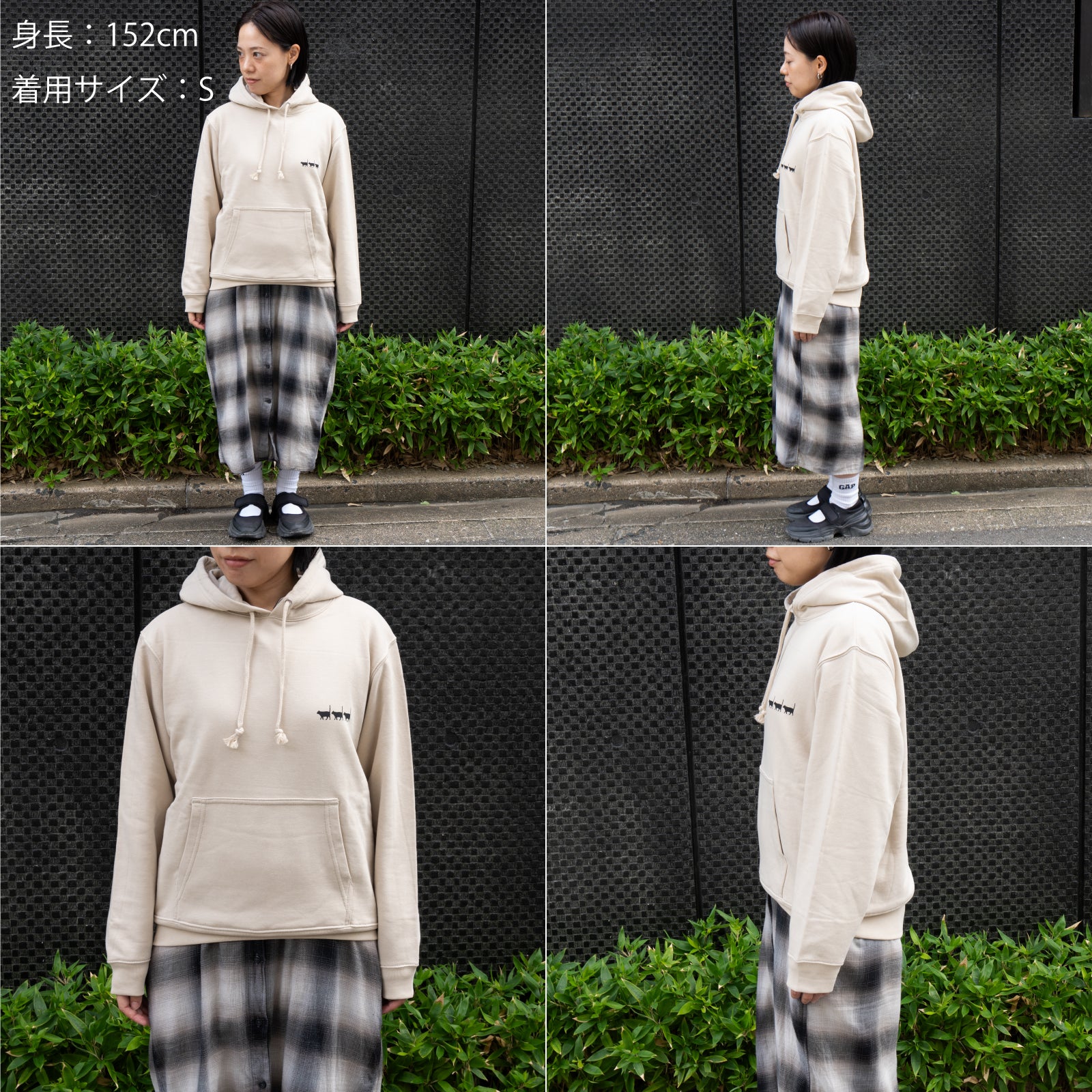 Cat print hoodie / charcoal
