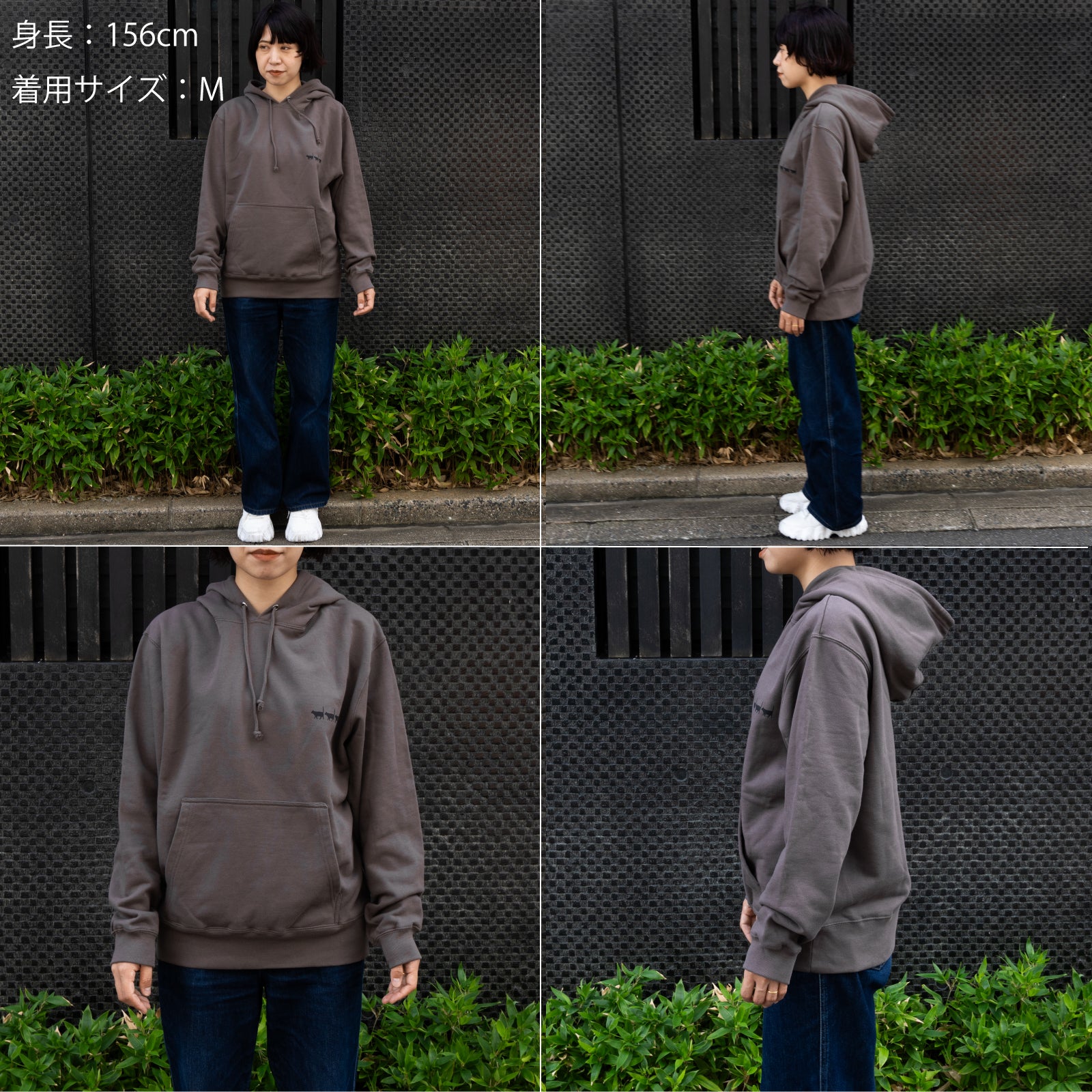 Cat print hoodie / charcoal