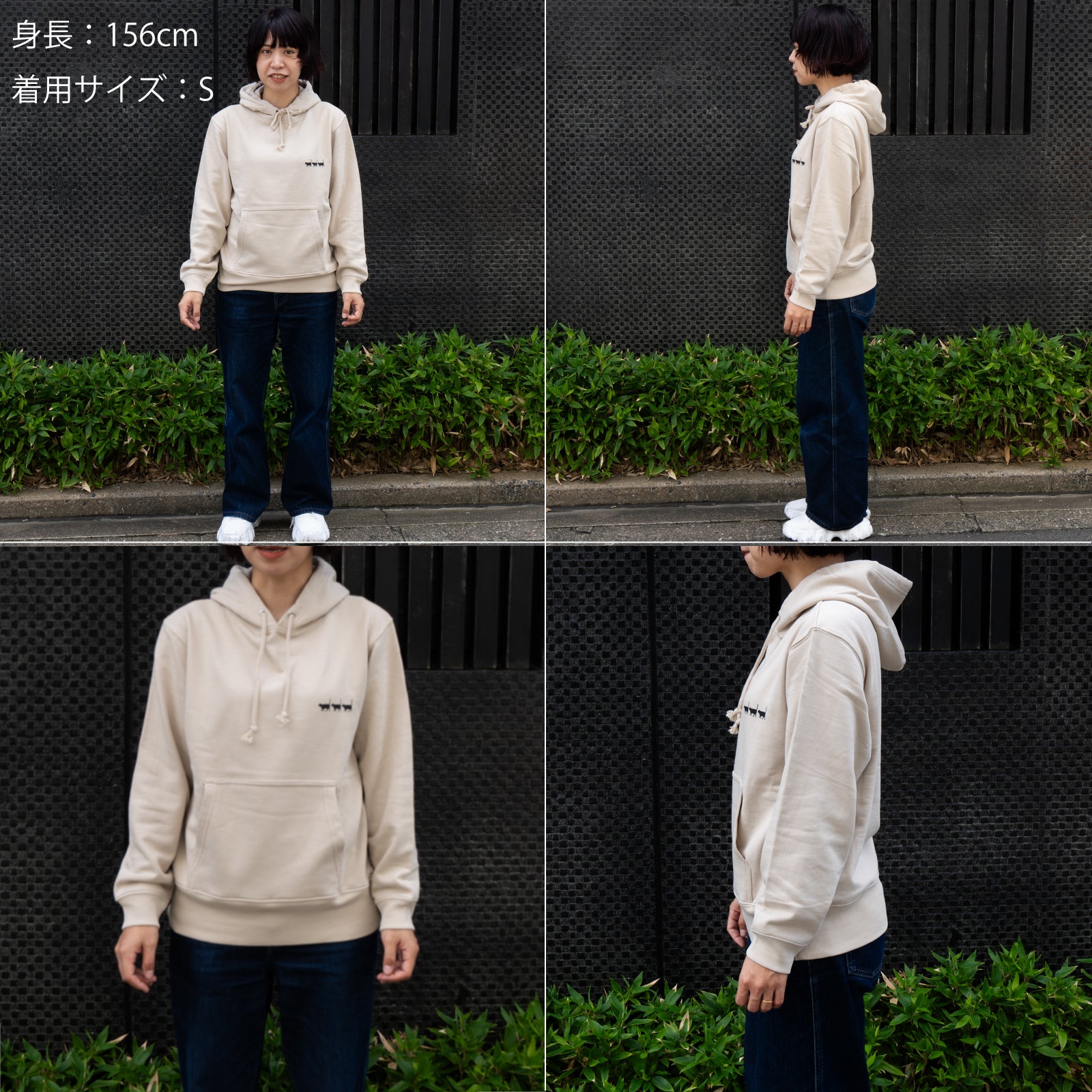 Cat print hoodie / charcoal