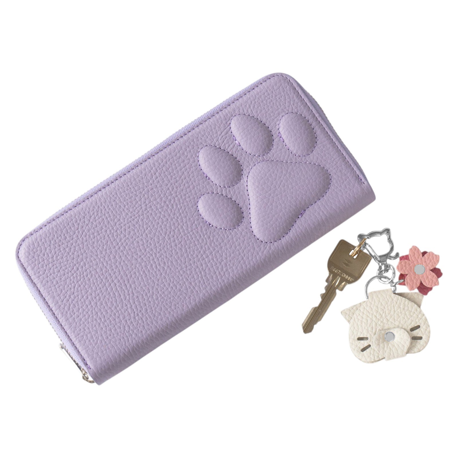 【3/20(金)20:00~ 数量限定】【さくらねこの日特別SET】PAWラウンドファスナー長財布 さくらねこチャームSET / ラベンダー