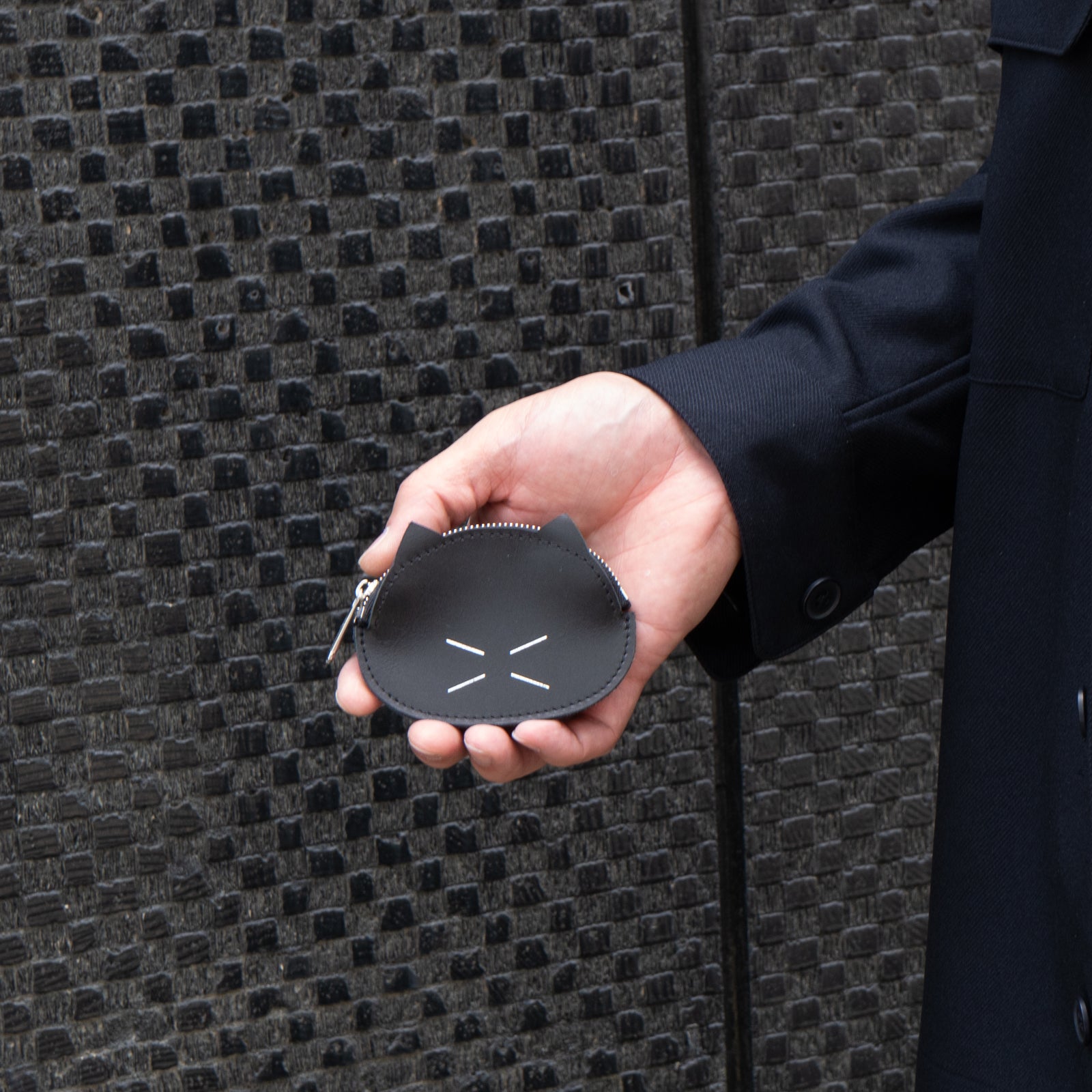 Tomcat Cat Face Coin Case Kip Leather / Black