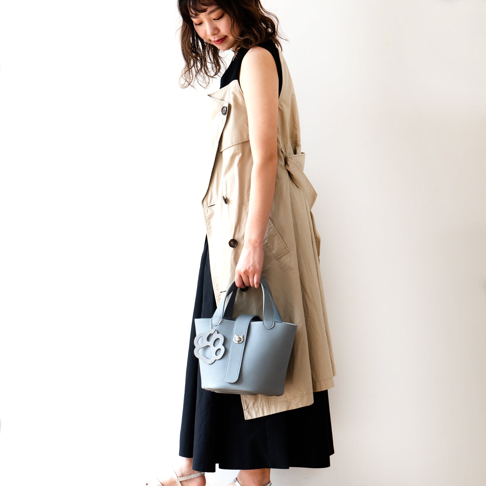 Limited Quantity: PAW Baguette Bag with Paw Print Charm in Taurillon Clemence/Ice Grey