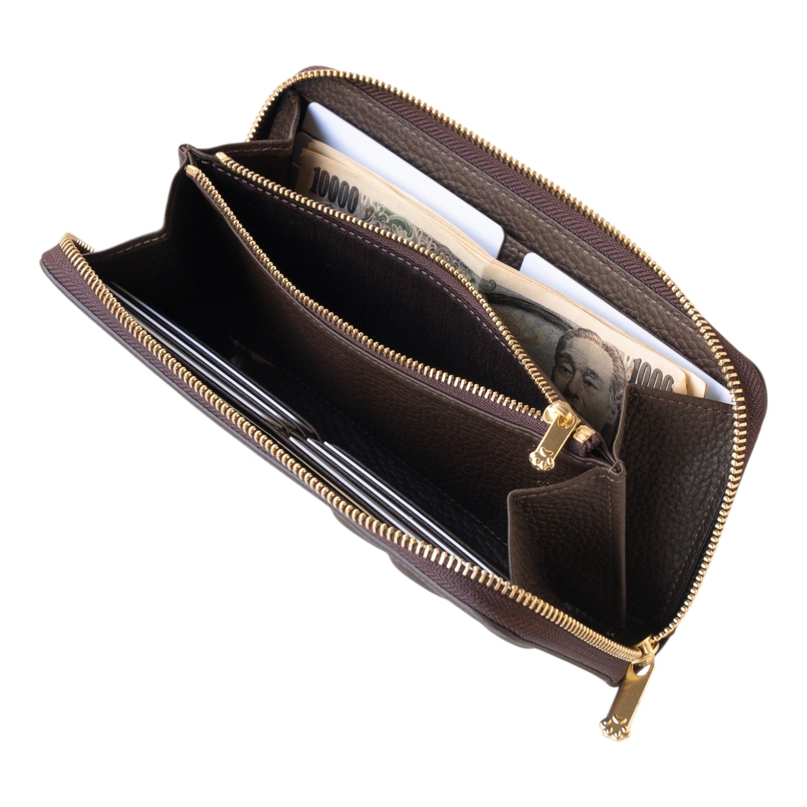 PAWラウンドファスナー長財布 キュイール・マッシュ / チョコ