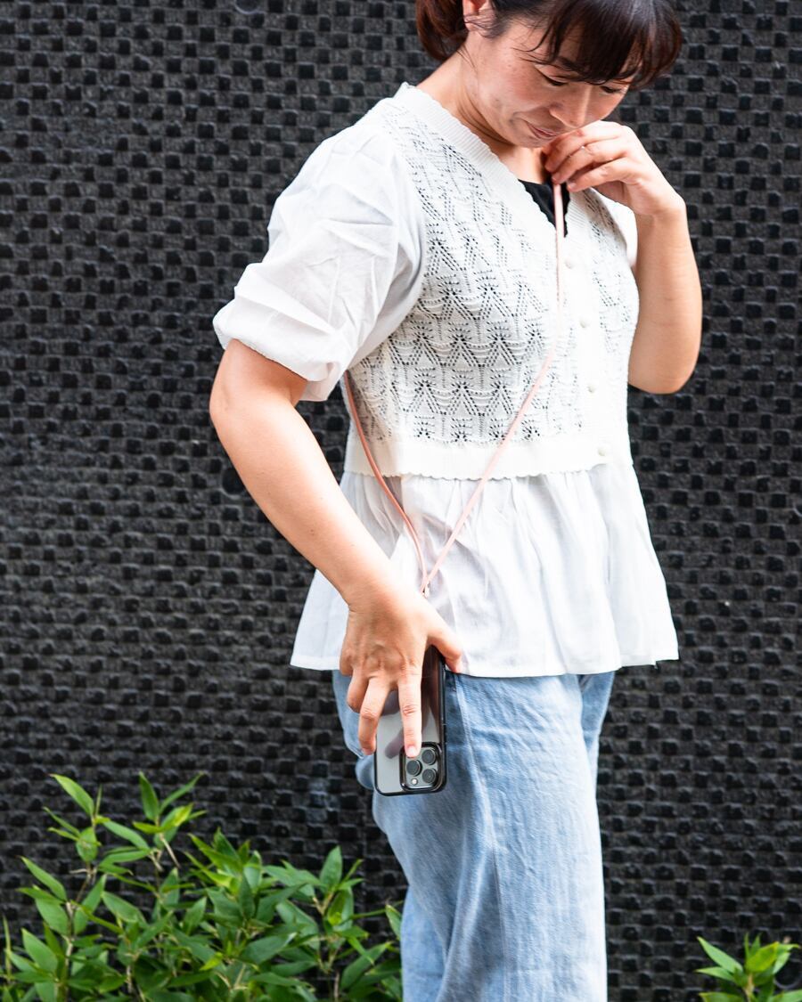 【おつとめ品セール】レザースマホストラップ(+ホルダー)シルバー金具 /122cm