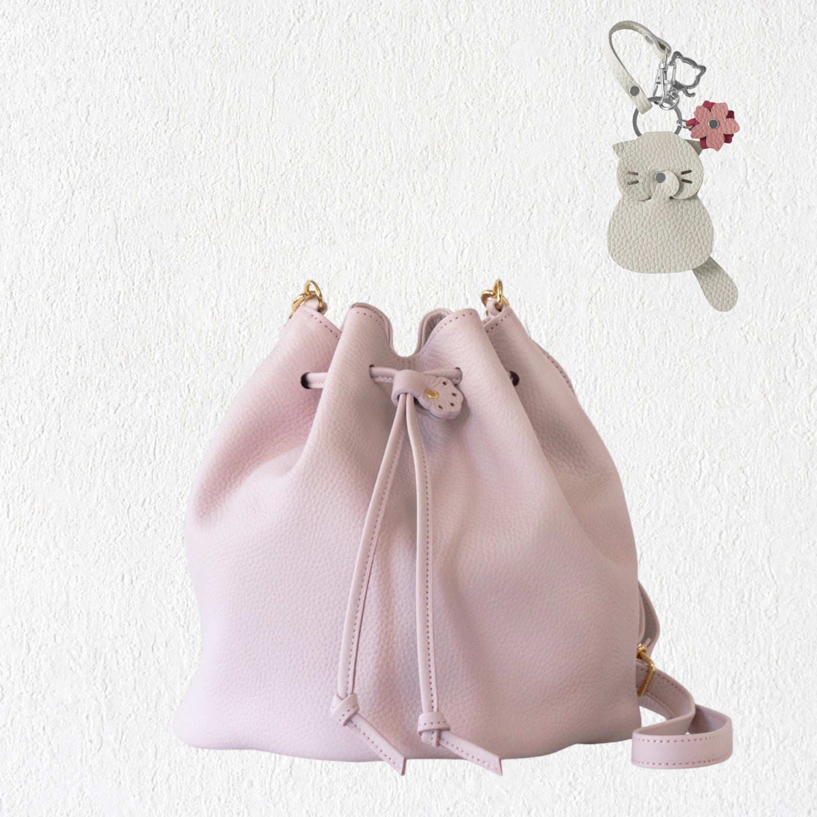 【4/3(金)22:00〜 】巾着ショルダーバッグ・PAW (パウ) さくらねこチャームSET / モーヴシルヴェスティン