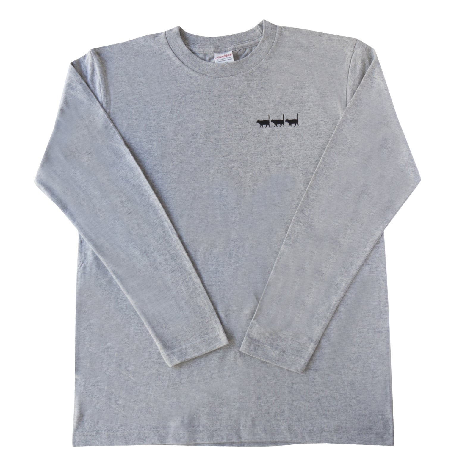 猫プリント グレー 長袖Tシャツ 猫プリントロングTシャツ [黒猫の行進] / ヘザーグレー