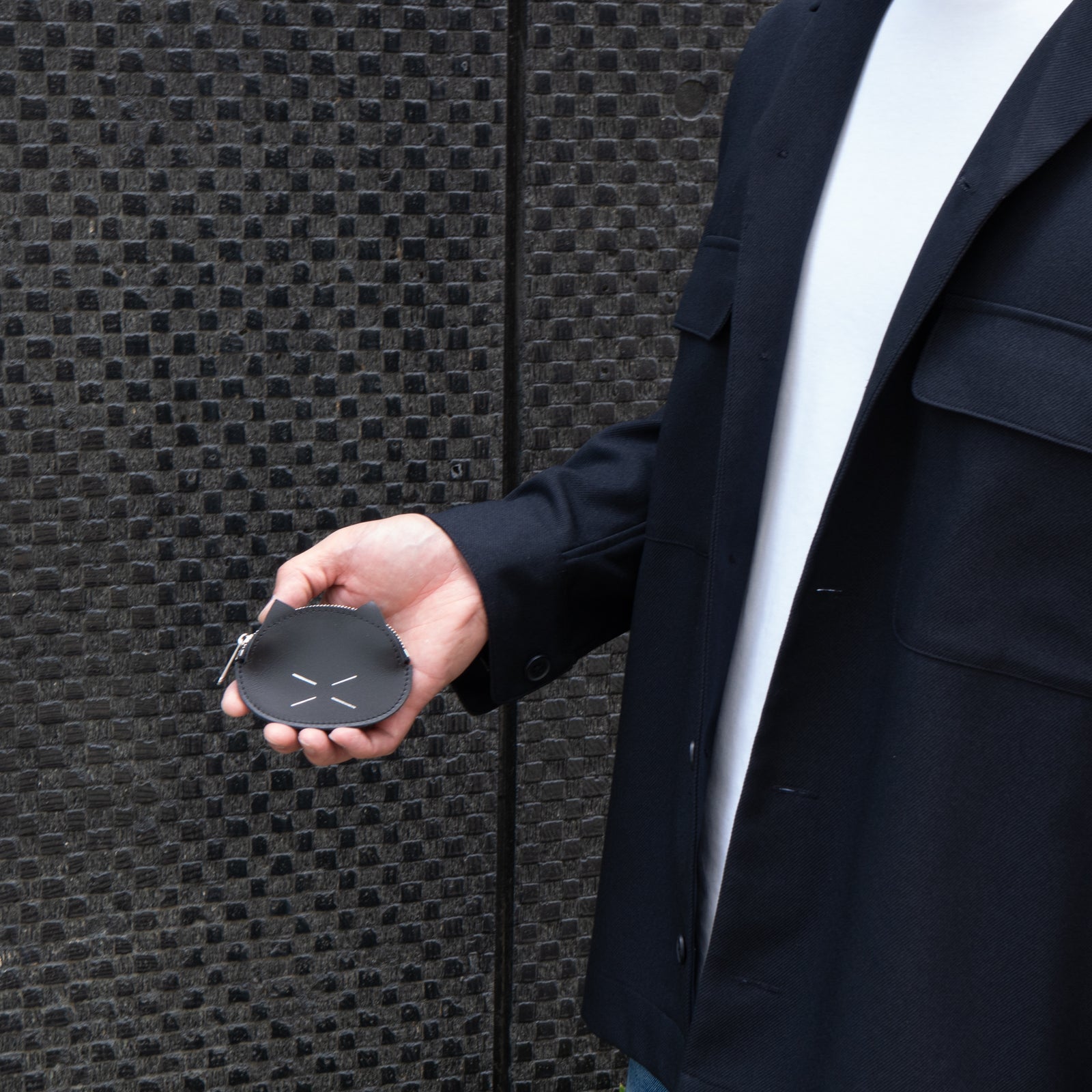Tomcat Cat Face Coin Case Kip Leather / Black