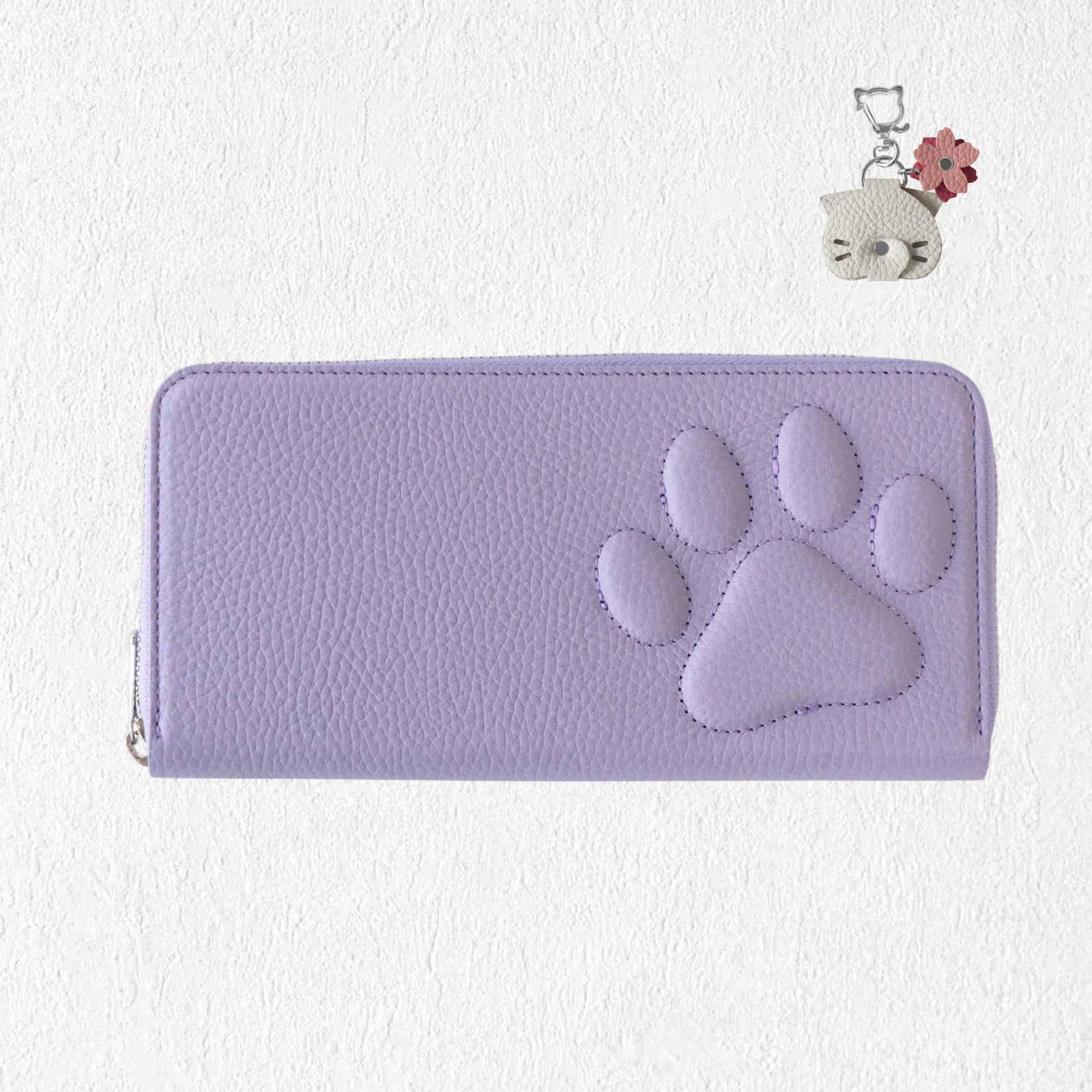 【3/20(金)20:00~ 数量限定】【さくらねこの日特別SET】PAWラウンドファスナー長財布 さくらねこチャームSET / ラベンダー