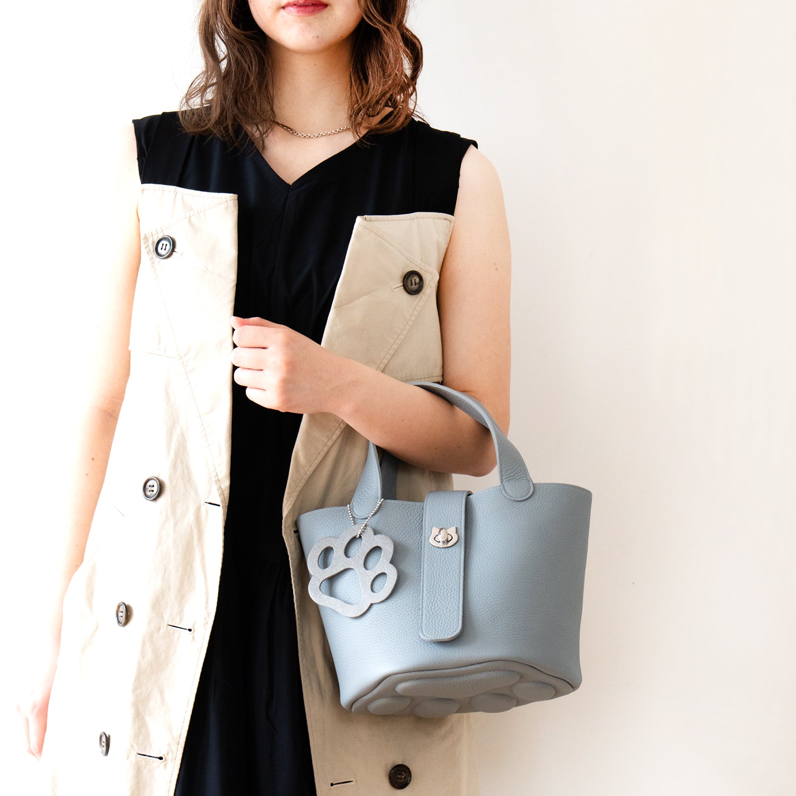 Limited Quantity: PAW Baguette Bag with Paw Print Charm in Taurillon Clemence/Ice Grey