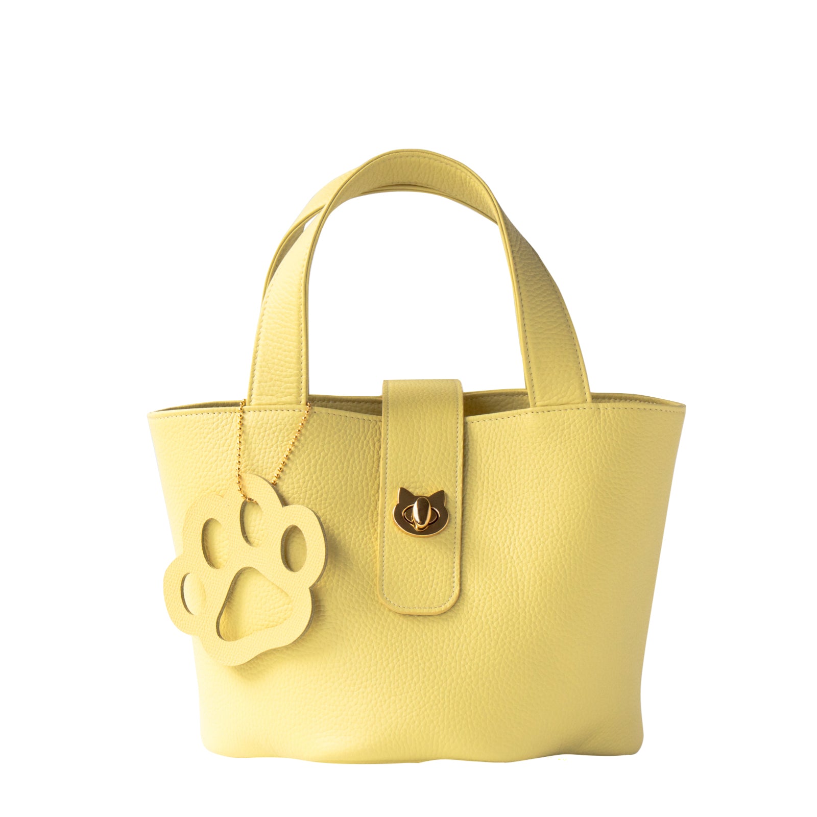 PAW Bucket Bag with Paw Print Charm Set, Cuir Mache / Jaune Poussin