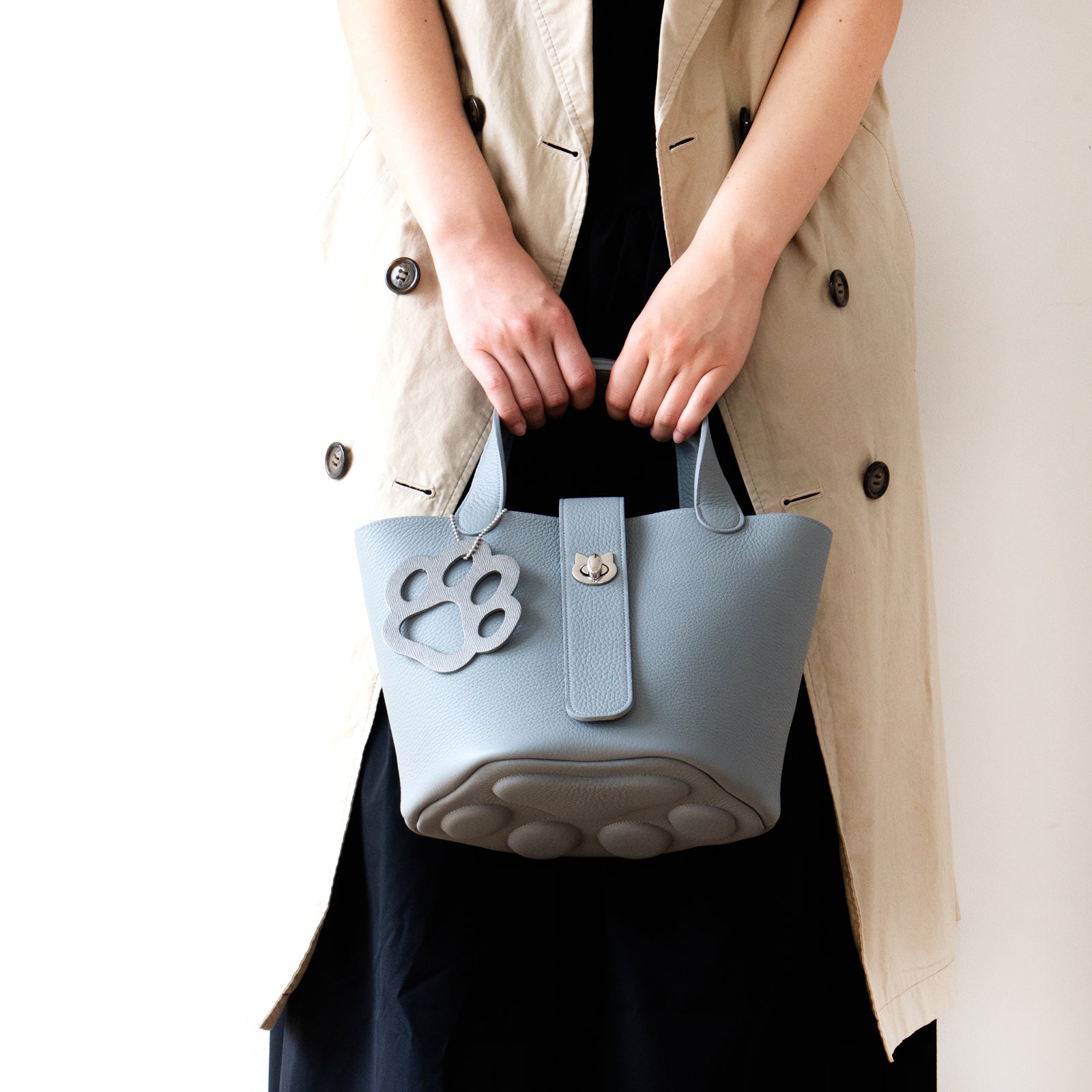 Limited Quantity: PAW Baguette Bag with Paw Print Charm in Taurillon Clemence/Ice Grey