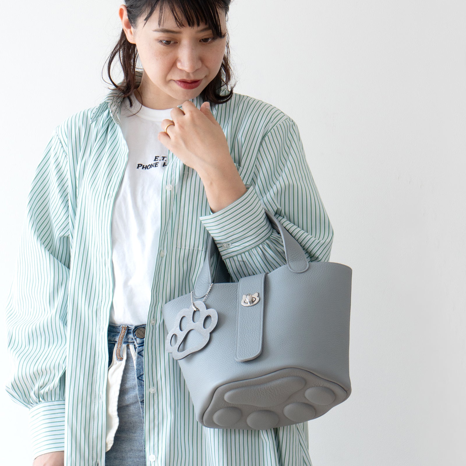 Limited Quantity: PAW Baguette Bag with Paw Print Charm in Taurillon Clemence/Ice Grey