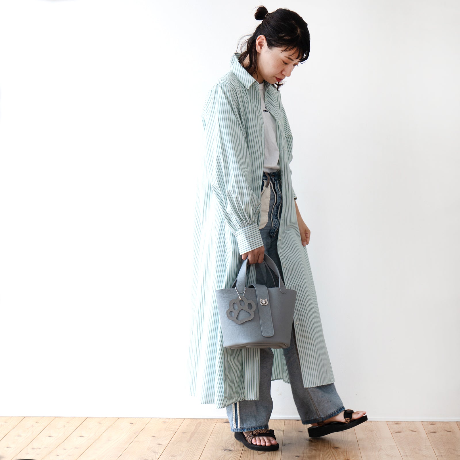 Limited Quantity: PAW Baguette Bag with Paw Print Charm in Taurillon Clemence/Ice Grey