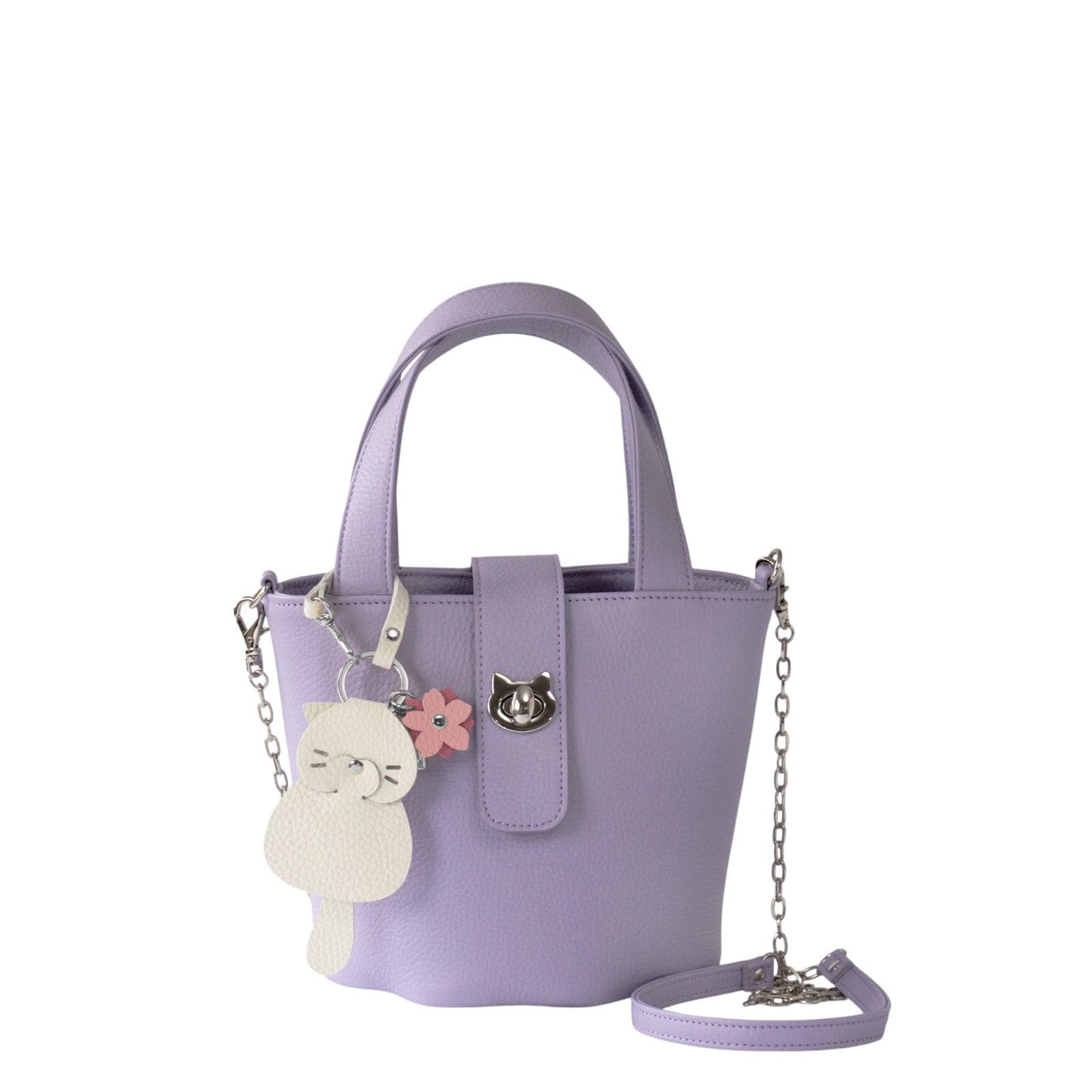 【3/20(金)20:00~ 数量限定】【さくらねこの日特別SET】チェーンショルダー付きミニバッグ・PAW (パウ) さくらねこチャームSET / ラベンダー