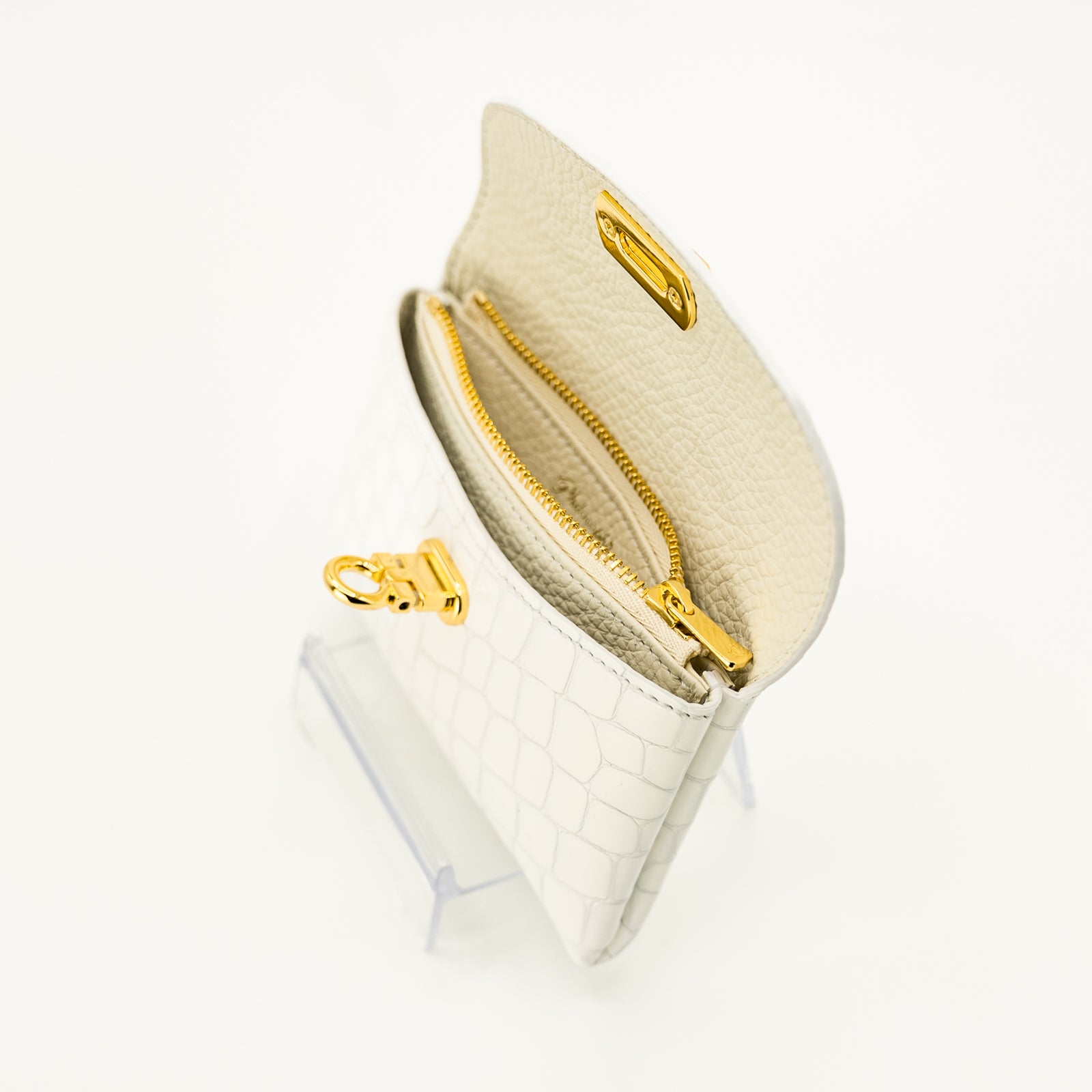 Leather flap middle wallet / Cromel