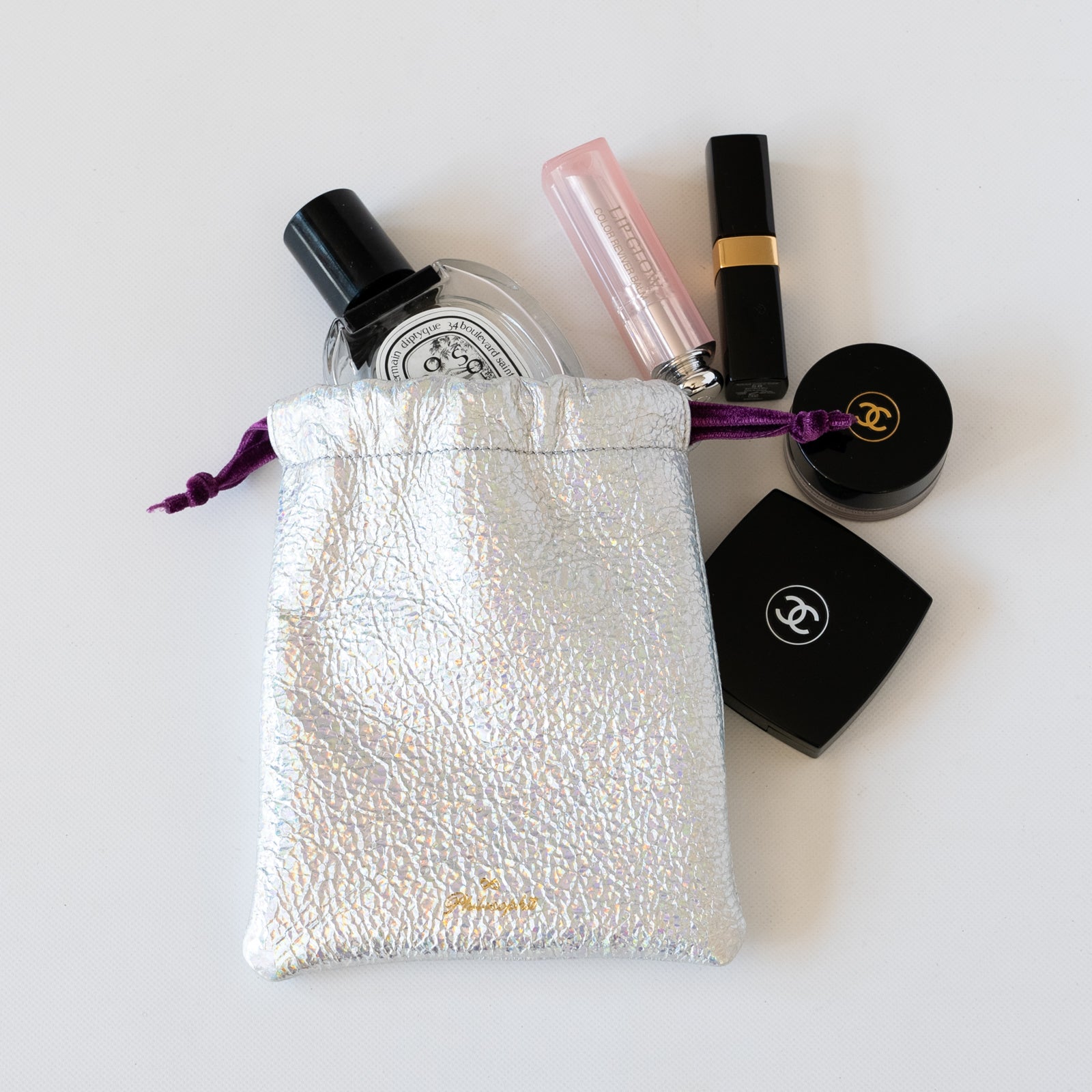 Mini drawstring pouch prism leather