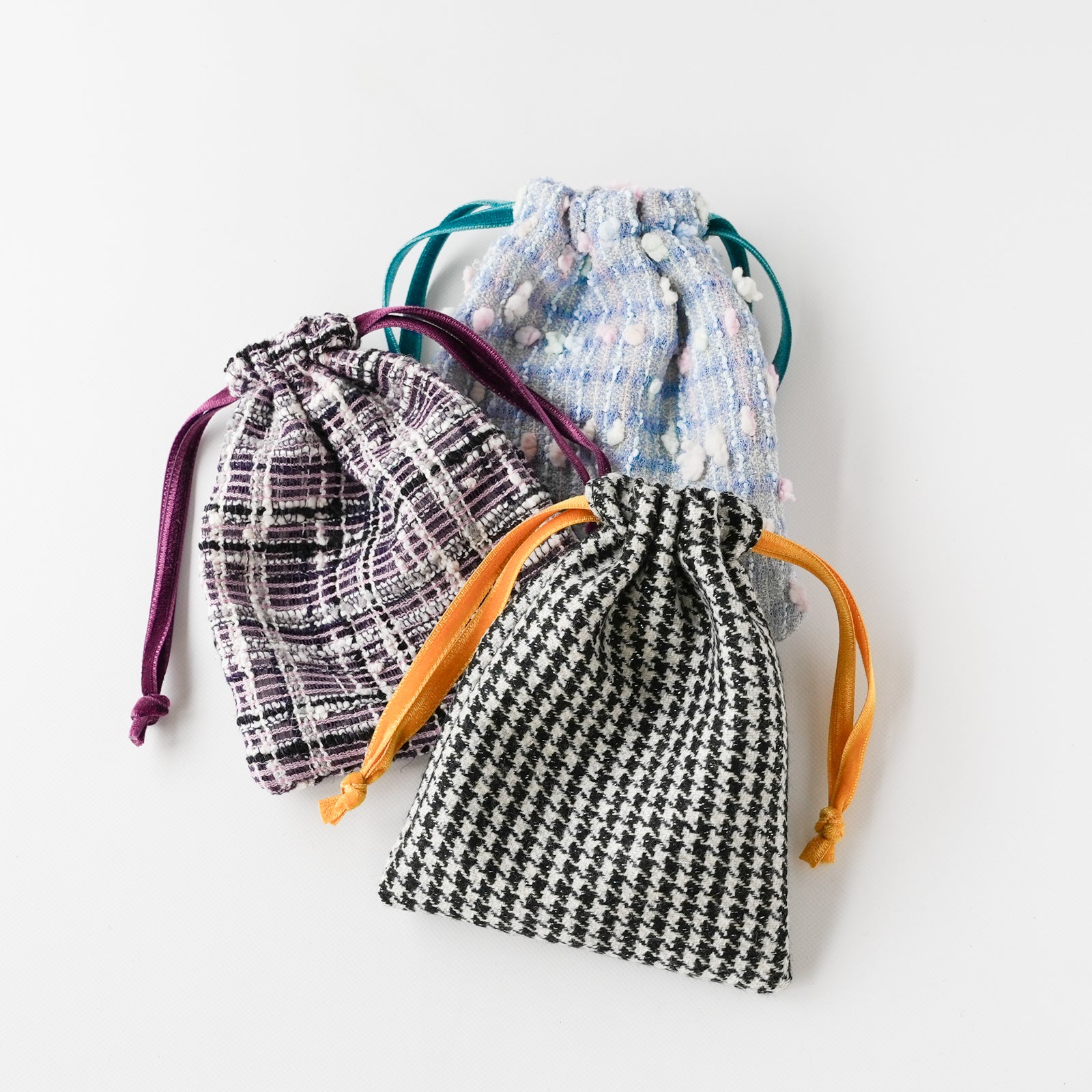 Mini drawstring pouch fancy tweed
