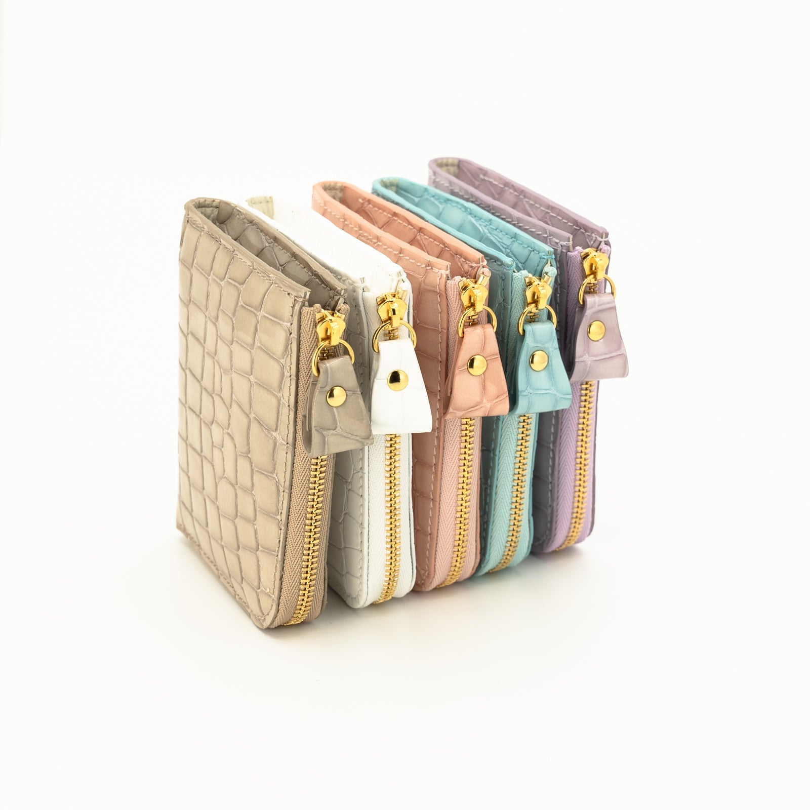 L-shaped zipper minimal wallet in Chromer leather / Pure White