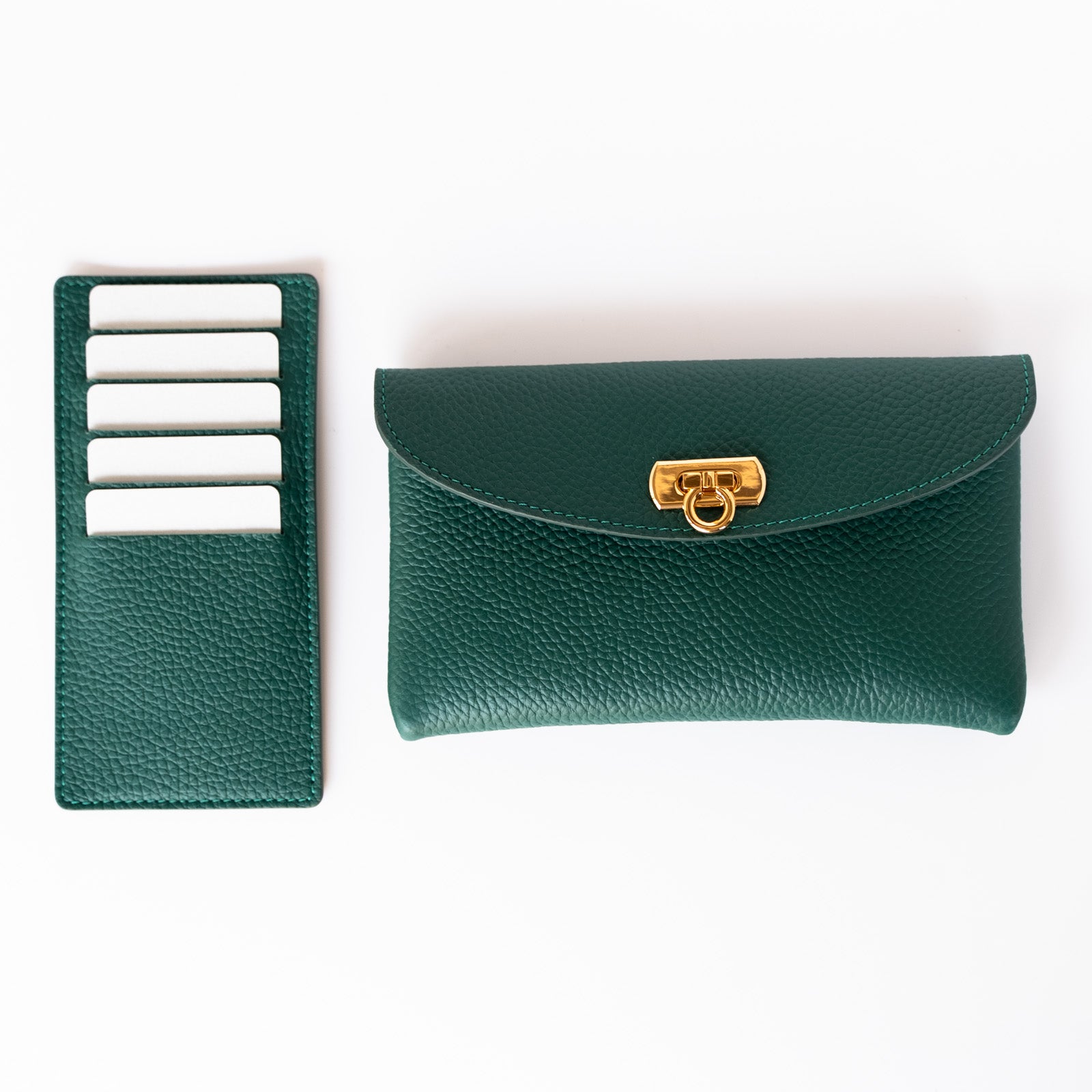 【受注生産】フラップウォレット フルール・ロング キュイール・マッシュ/エメラルド