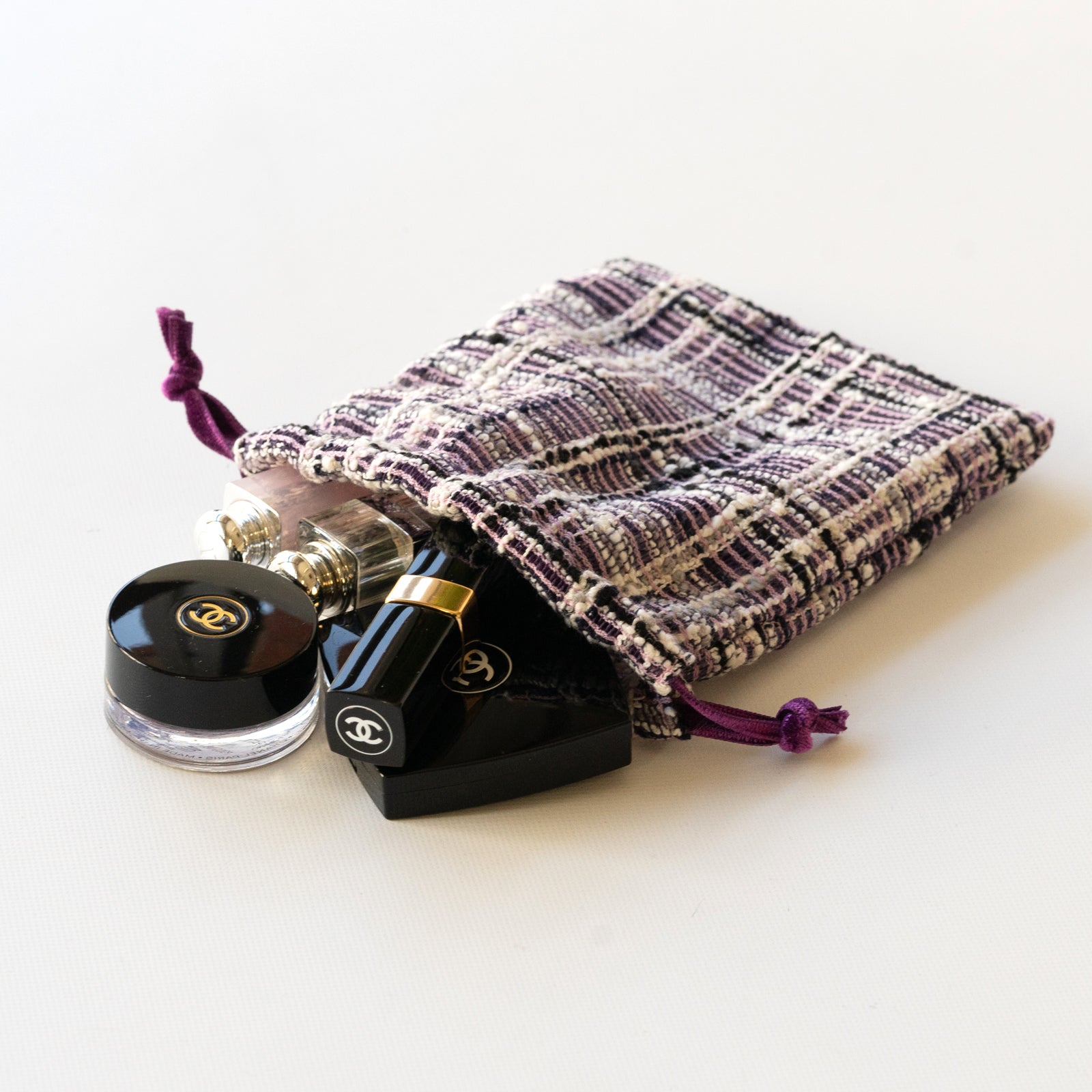 Mini drawstring pouch fancy tweed