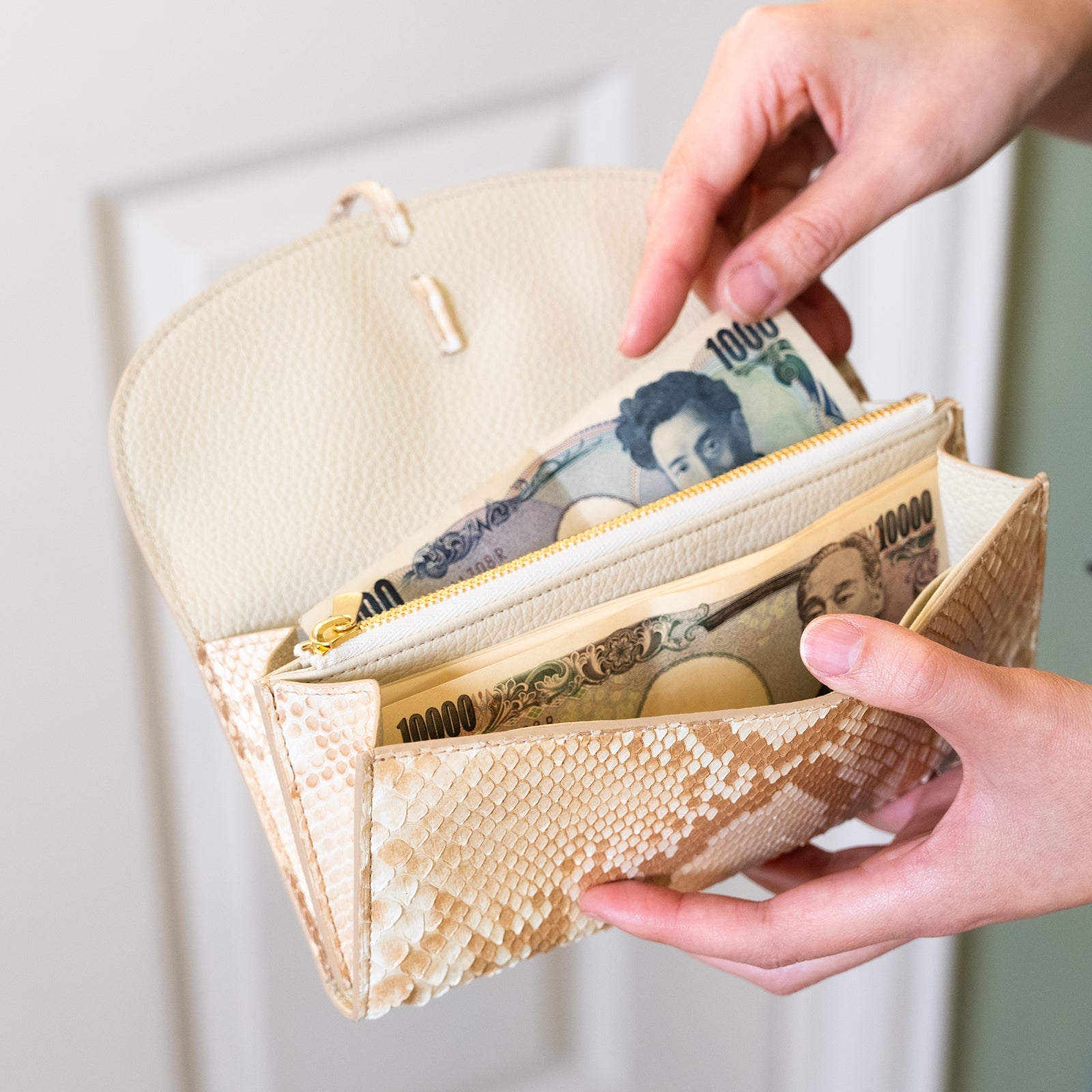 Long wallet chante python leather