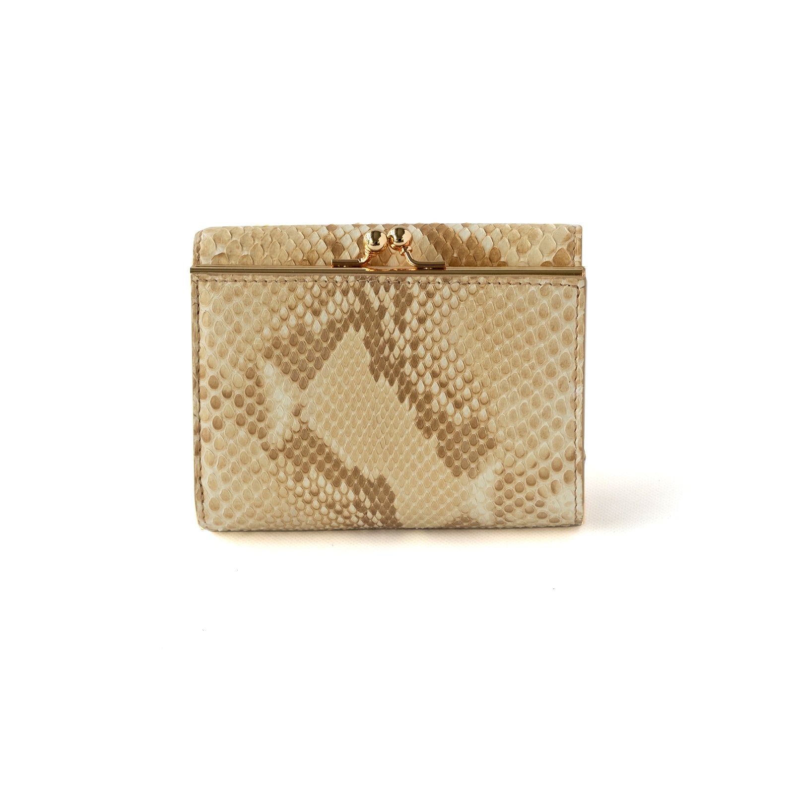 【おつとめ品セール】がま口ミドルウォレット・アンティーヌ ゴールドパイソン / パールゴールド