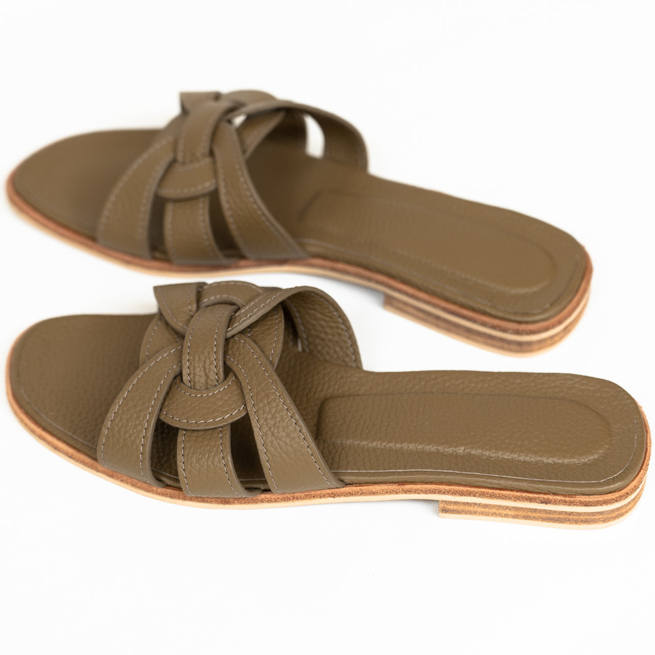 Leather flat sandals "Lupus" Cuir Mash/Taupe