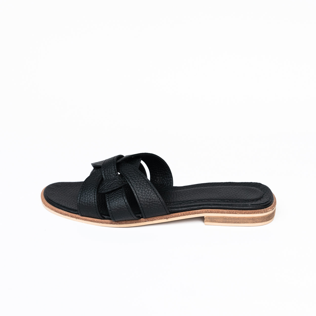 Leather flat sandals "Lupus" Cuir Mash/Black