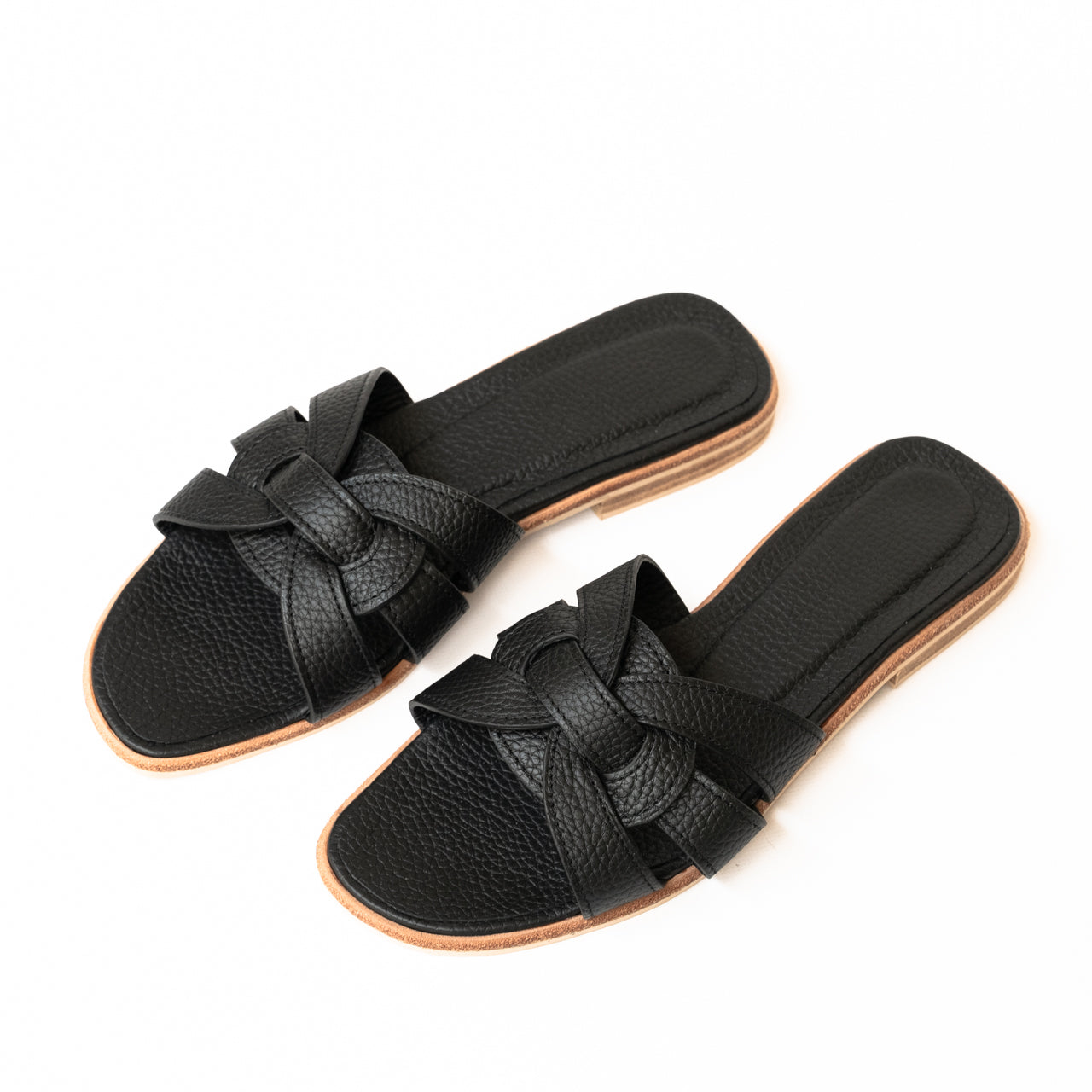 Leather flat sandals "Lupus" Cuir Mash/Black