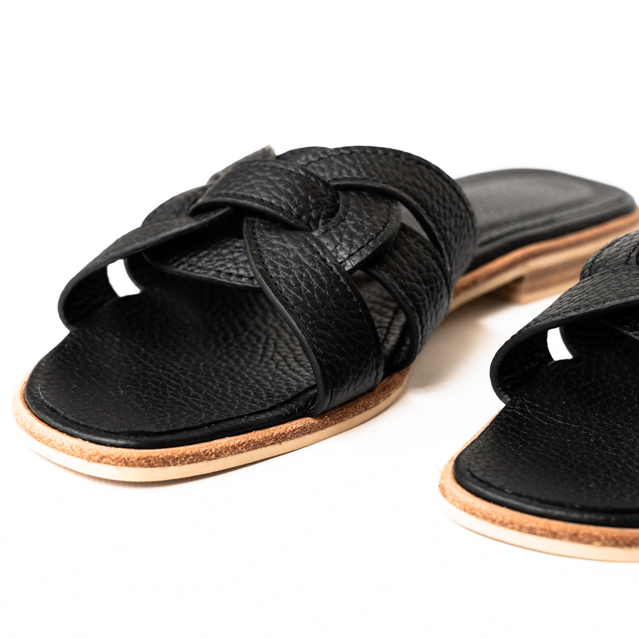 Leather flat sandals "Lupus" Cuir Mash/Black