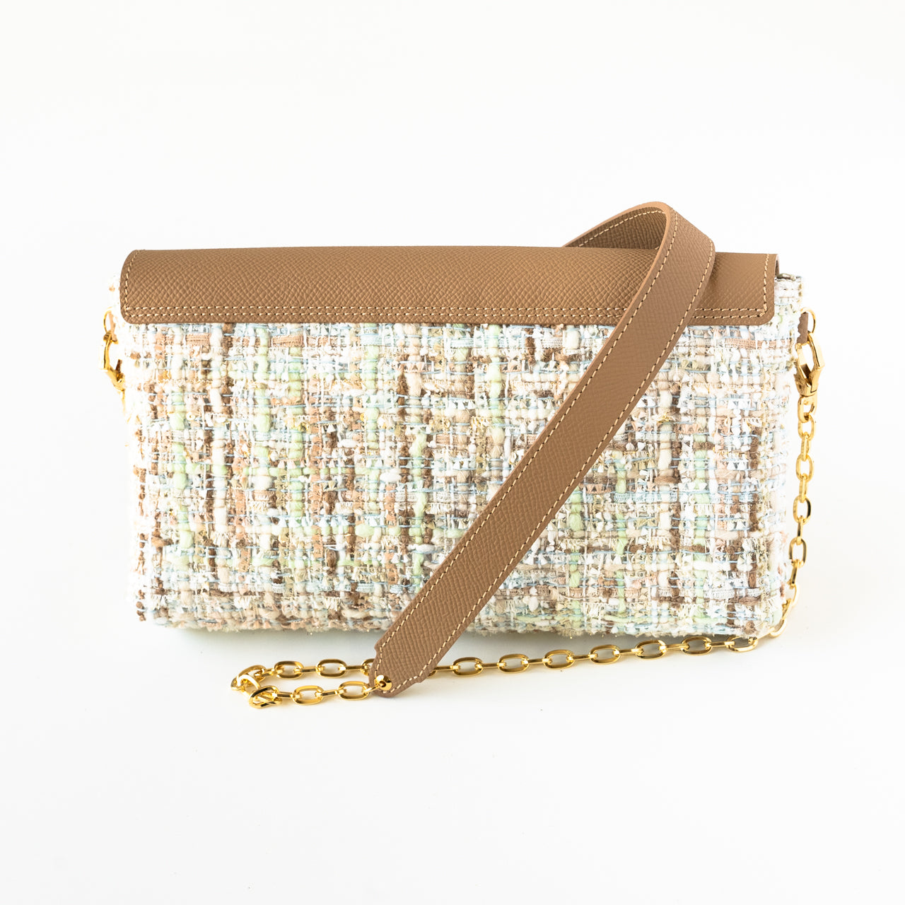 Soft leather flap pochette tweed duo