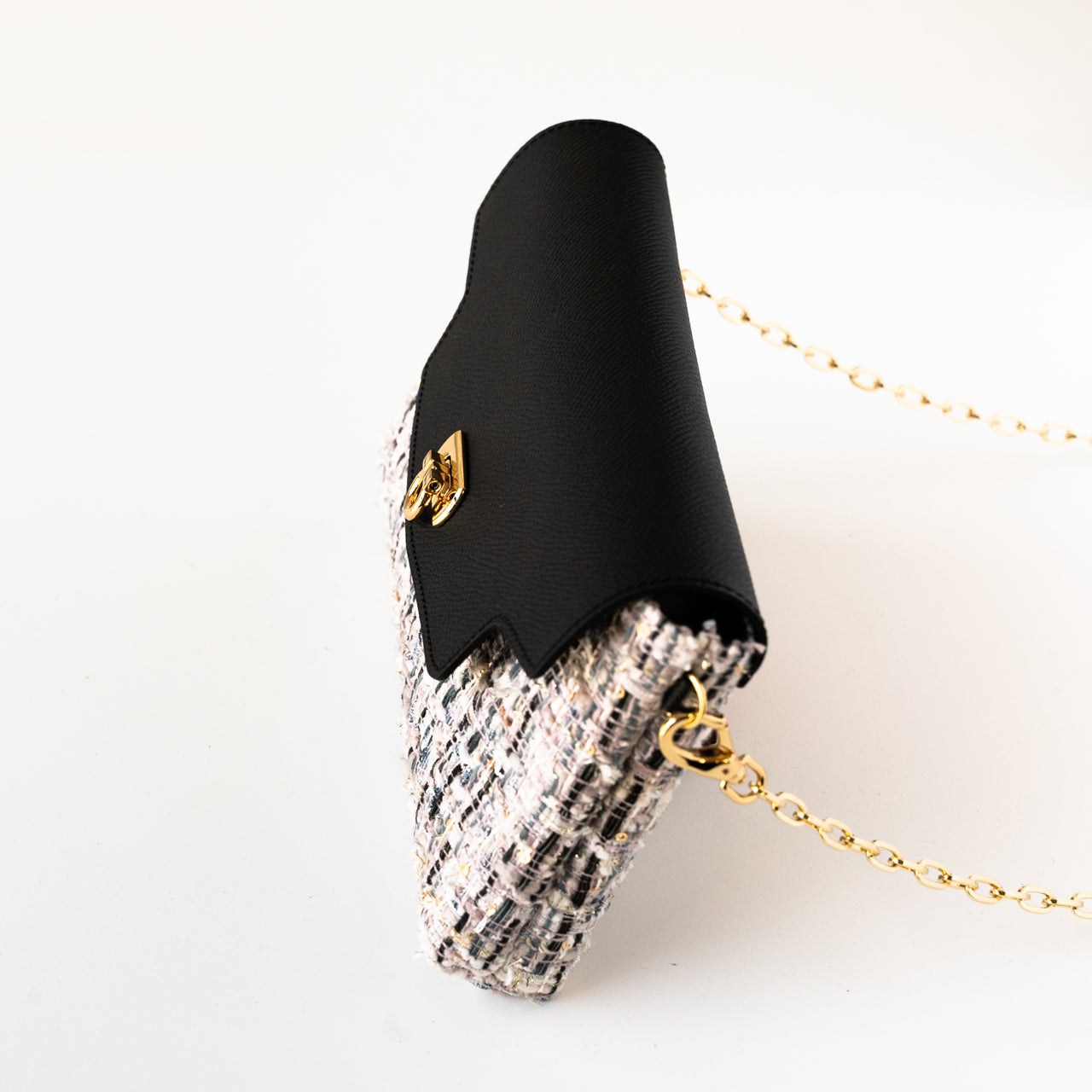 Soft leather flap pochette tweed duo