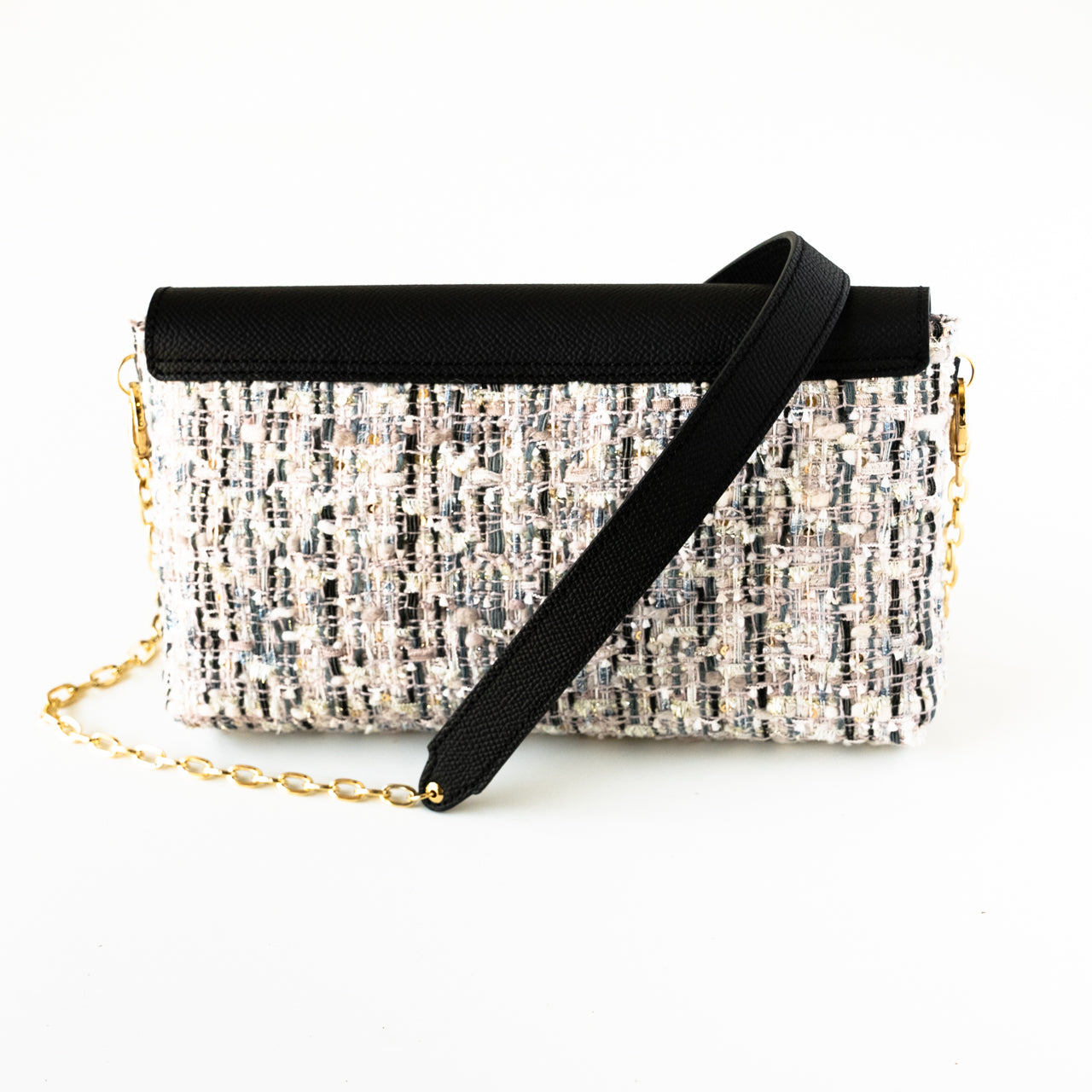 Soft leather flap pochette tweed duo
