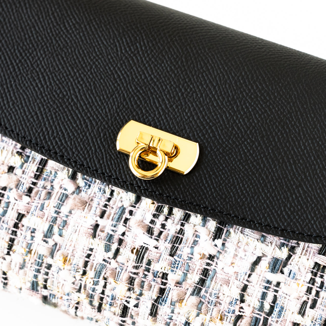 Soft leather flap pochette tweed duo