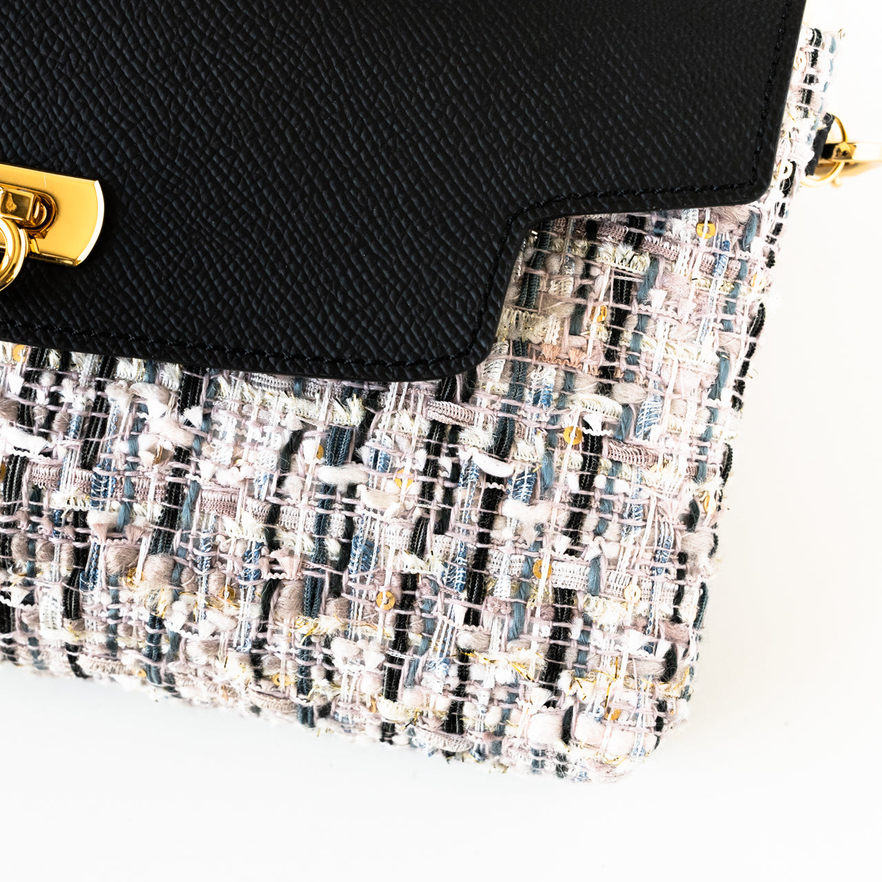 Soft leather flap pochette tweed duo