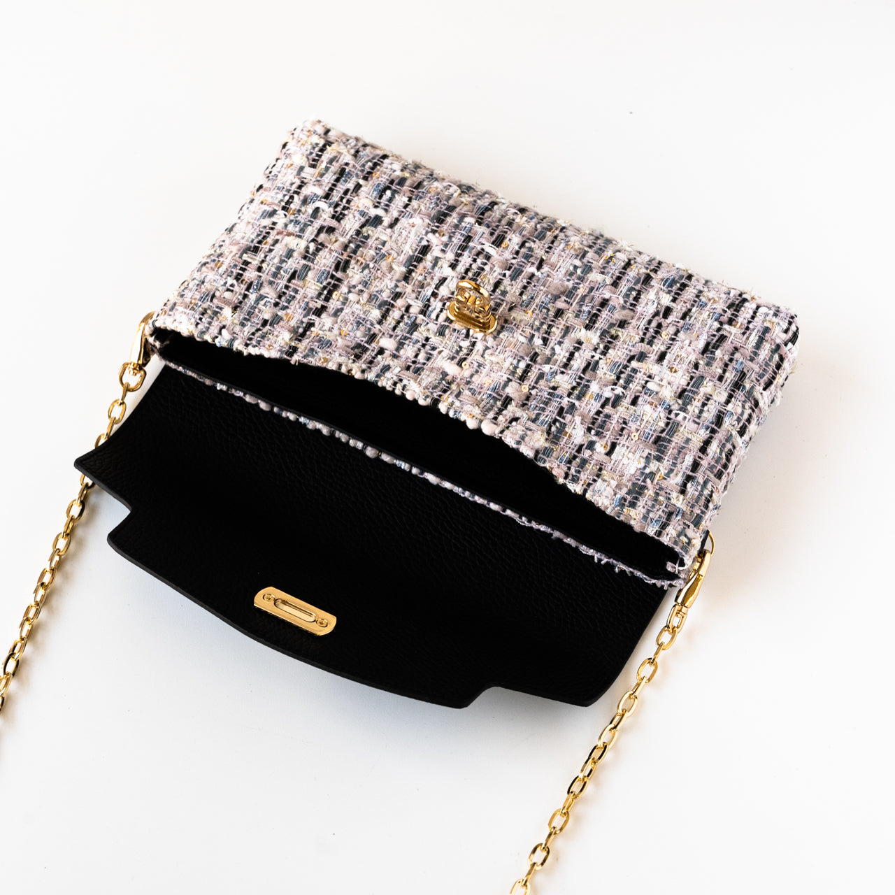 Soft leather flap pochette tweed duo