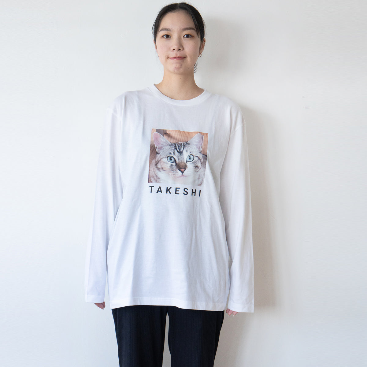 【受注生産:9/25(金)22:00〜27(日)】うちのこプリントロングTシャツ / ホワイト