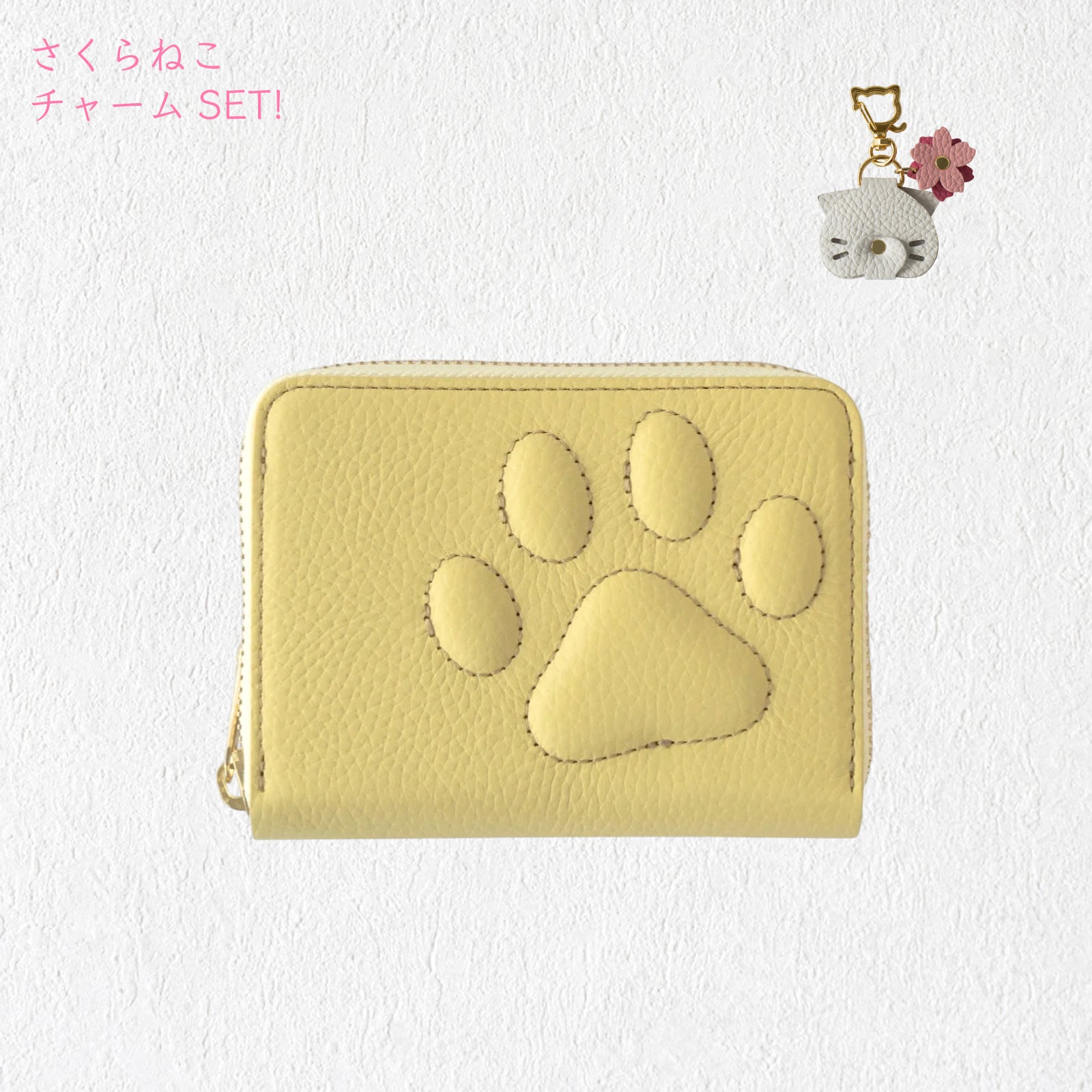 【3/20(金)20:00~ 数量限定】【さくらねこの日特別SET】PAWラウンドファスナーミドル財布 さくらねこチャームSET / ジョーヌプッサン