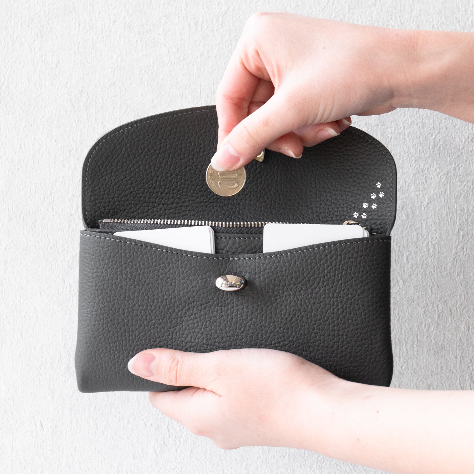 Flap Wallet Furnya Long Cuir Mache / Graphite