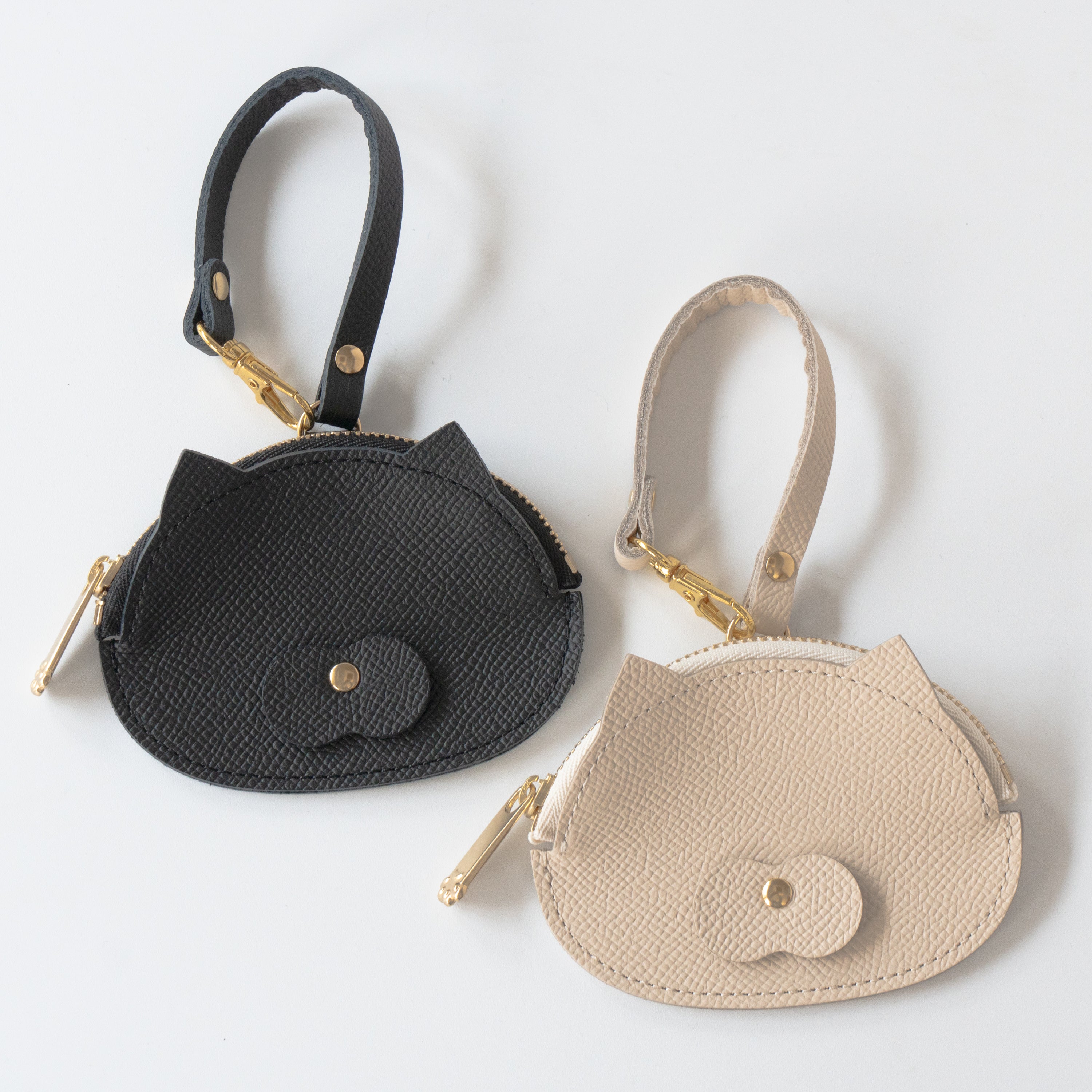 Meow Face Coin Case Cuir Minerva / Black