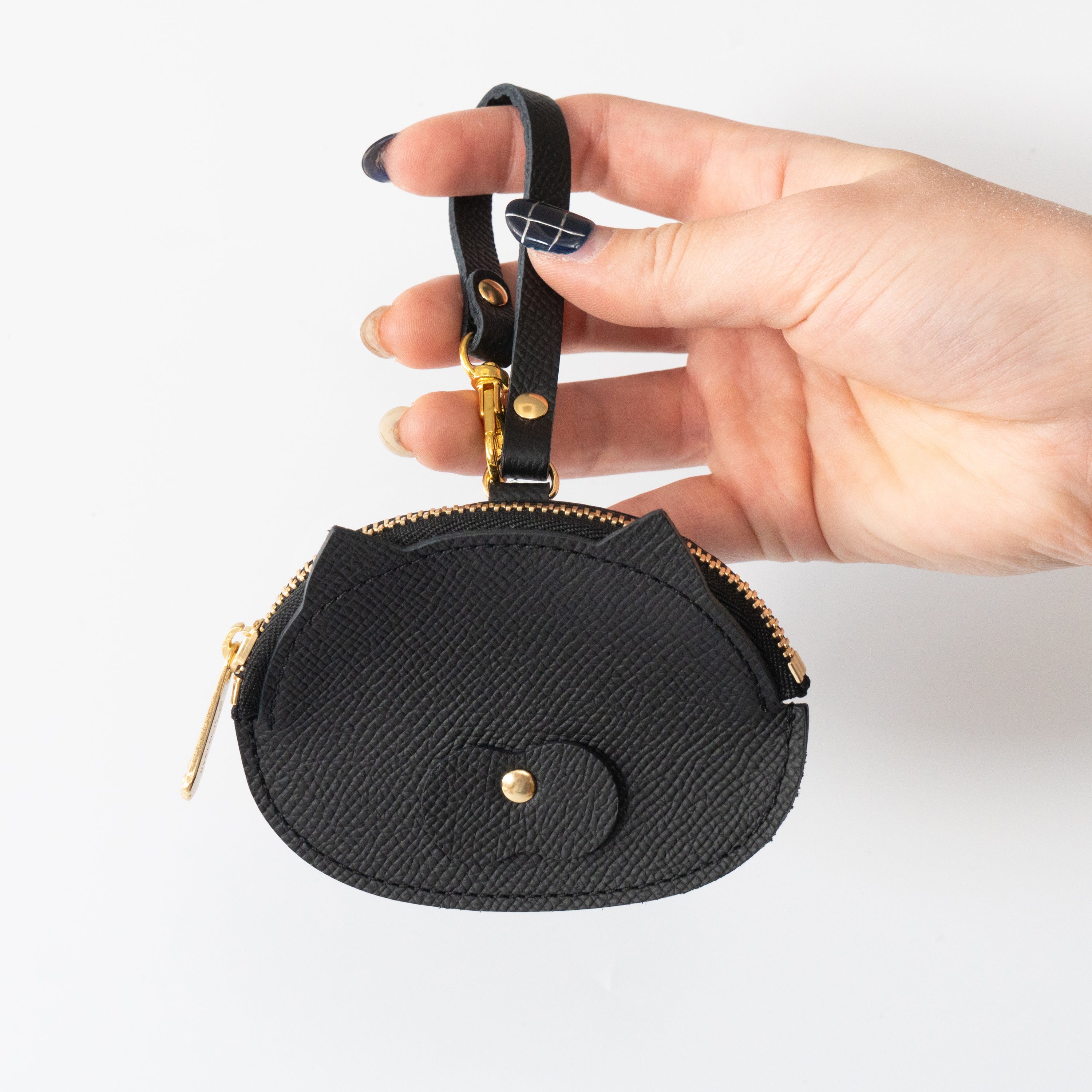 Meow Face Coin Case Cuir Minerva / Black