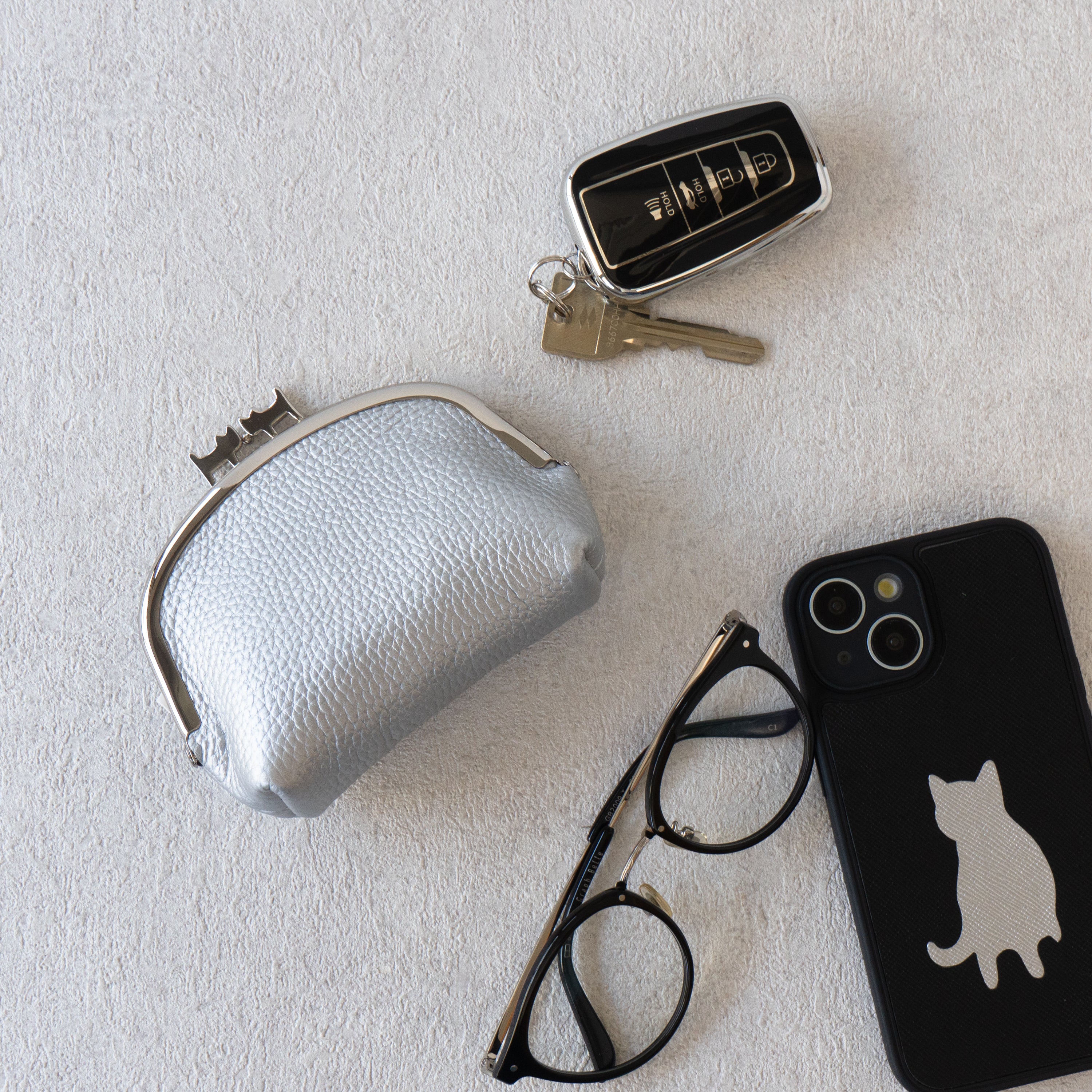 【期間限定:4/24(金)22:00〜26(日)】【受注生産】にゃまぐちポーチ キュイール・マッシュ / シルバー