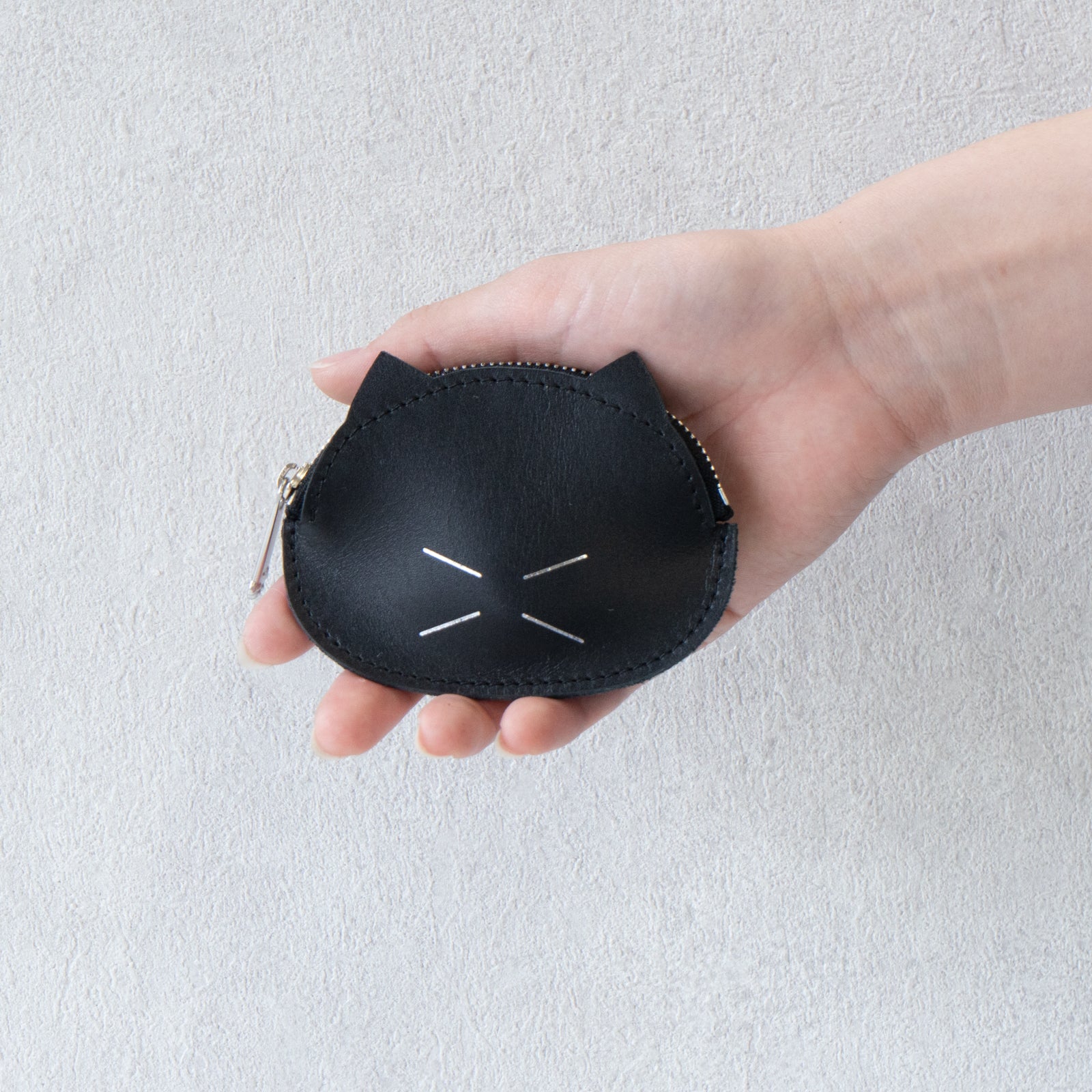 Tomcat Cat Face Coin Case Kip Leather / Black