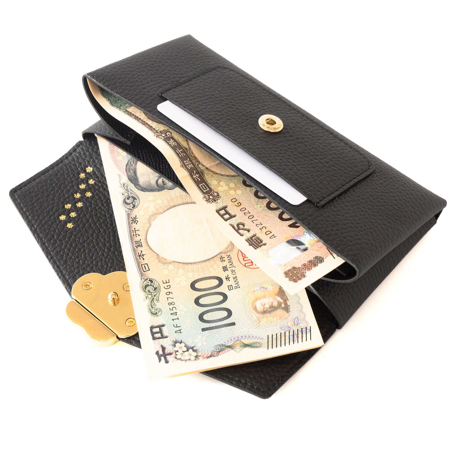 【受注販売:7/24(金)22:00~26(日)】【初回10%OFF】小さなレザーフラップ長財布・ミャウヴェル / ブラック