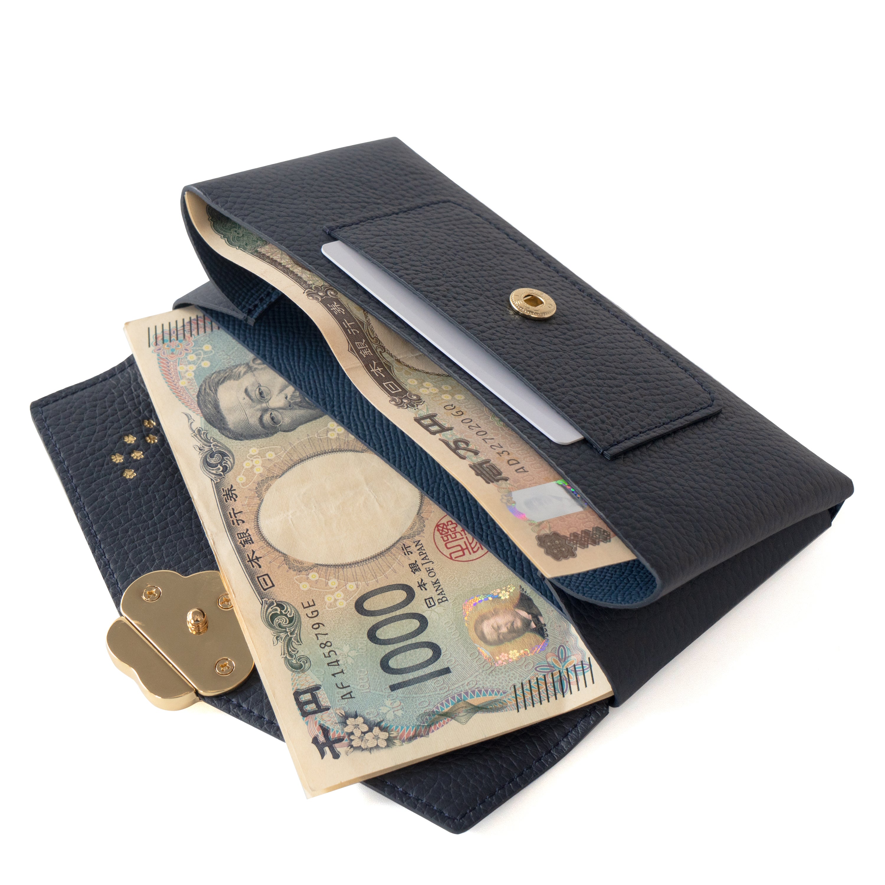 【受注販売:7/24(金)22:00~26(日)】【初回10%OFF】小さなレザーフラップ長財布・ミャウヴェル / ブルーニュイ