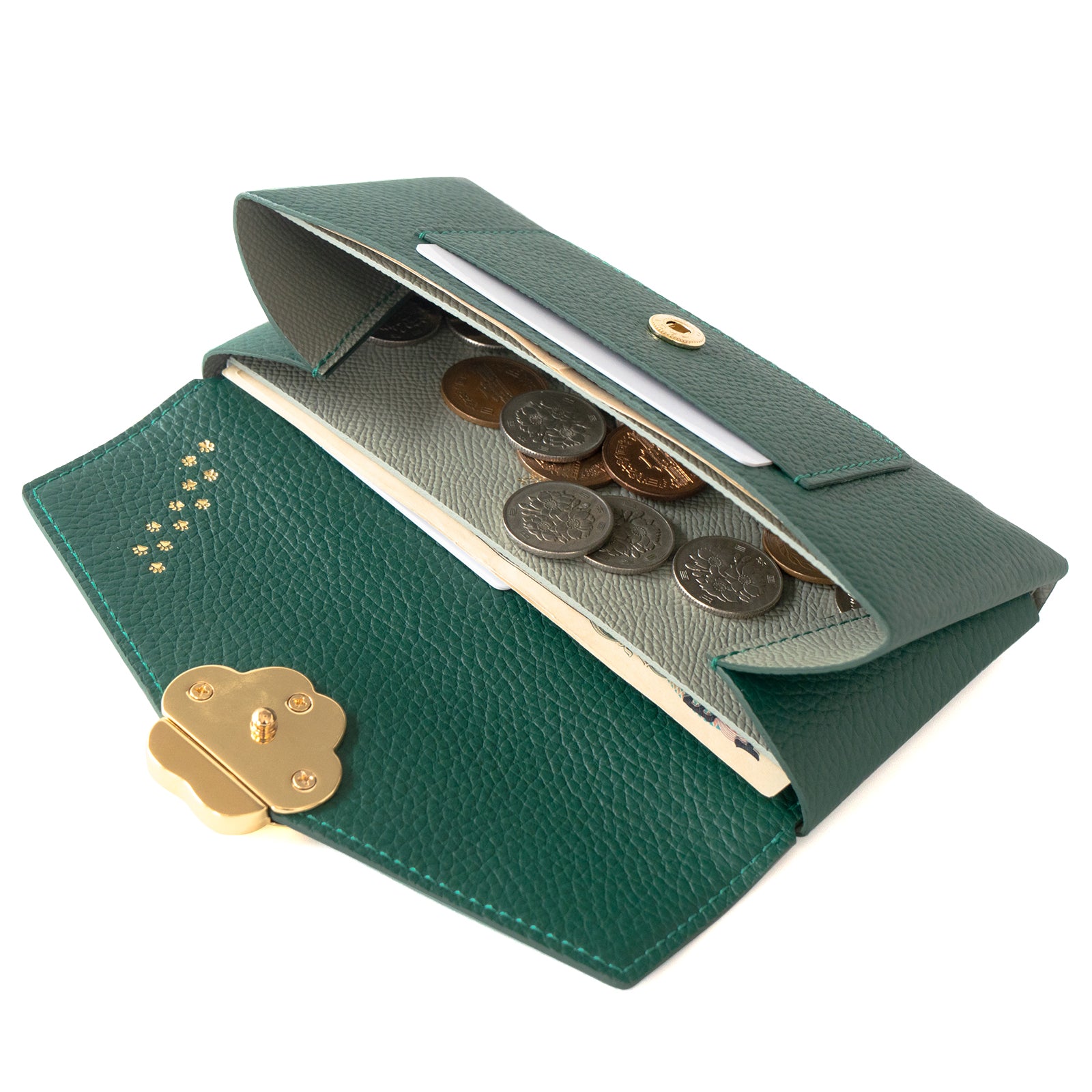 【受注販売:7/24(金)22:00~26(日)】【初回10%OFF】小さなレザーフラップ長財布・ミャウヴェル / エメラルド
