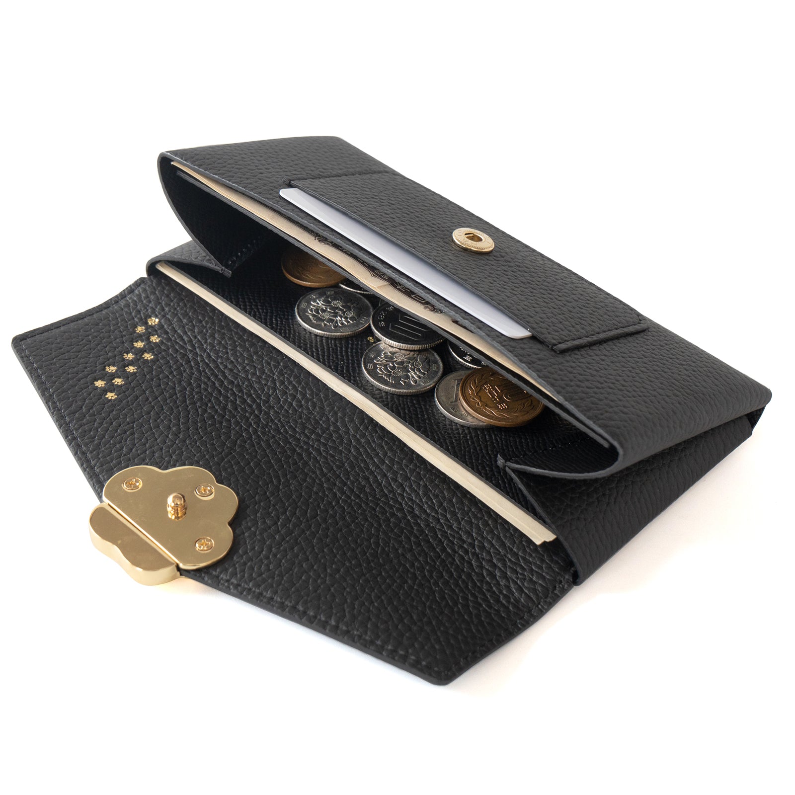 【受注販売:7/24(金)22:00~26(日)】【初回10%OFF】小さなレザーフラップ長財布・ミャウヴェル / ブラック