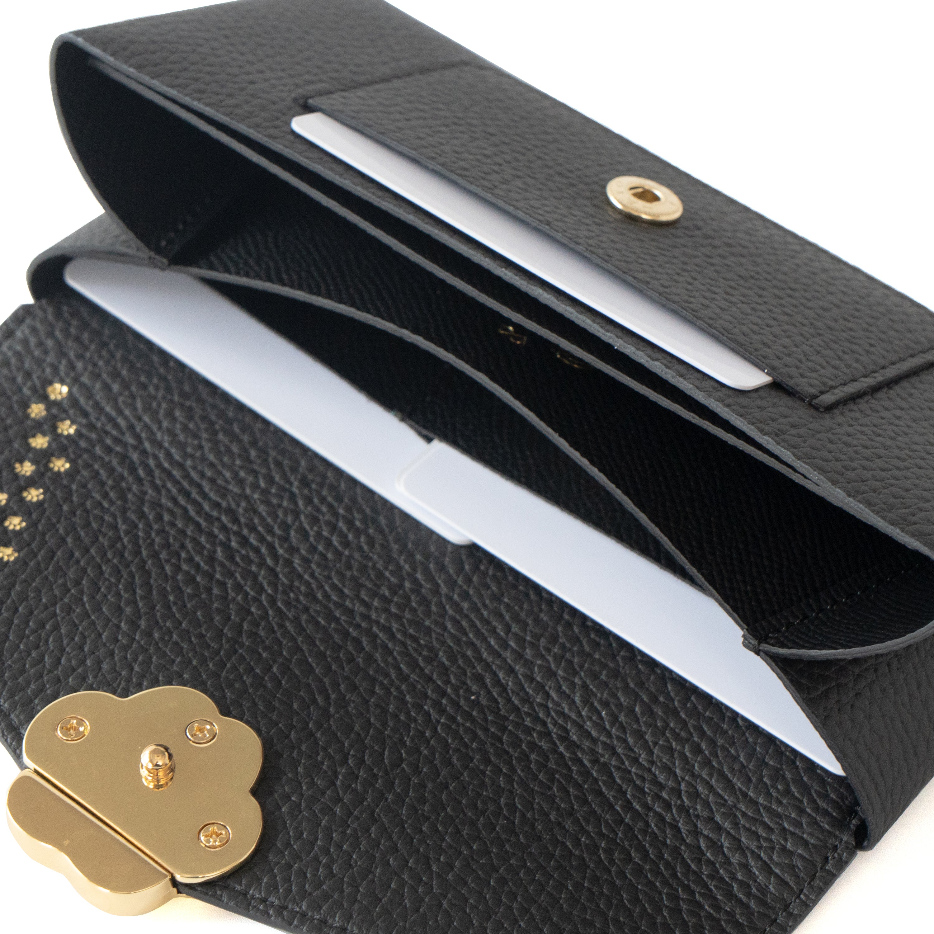 【受注販売:7/24(金)22:00~26(日)】【初回10%OFF】小さなレザーフラップ長財布・ミャウヴェル / ブラック